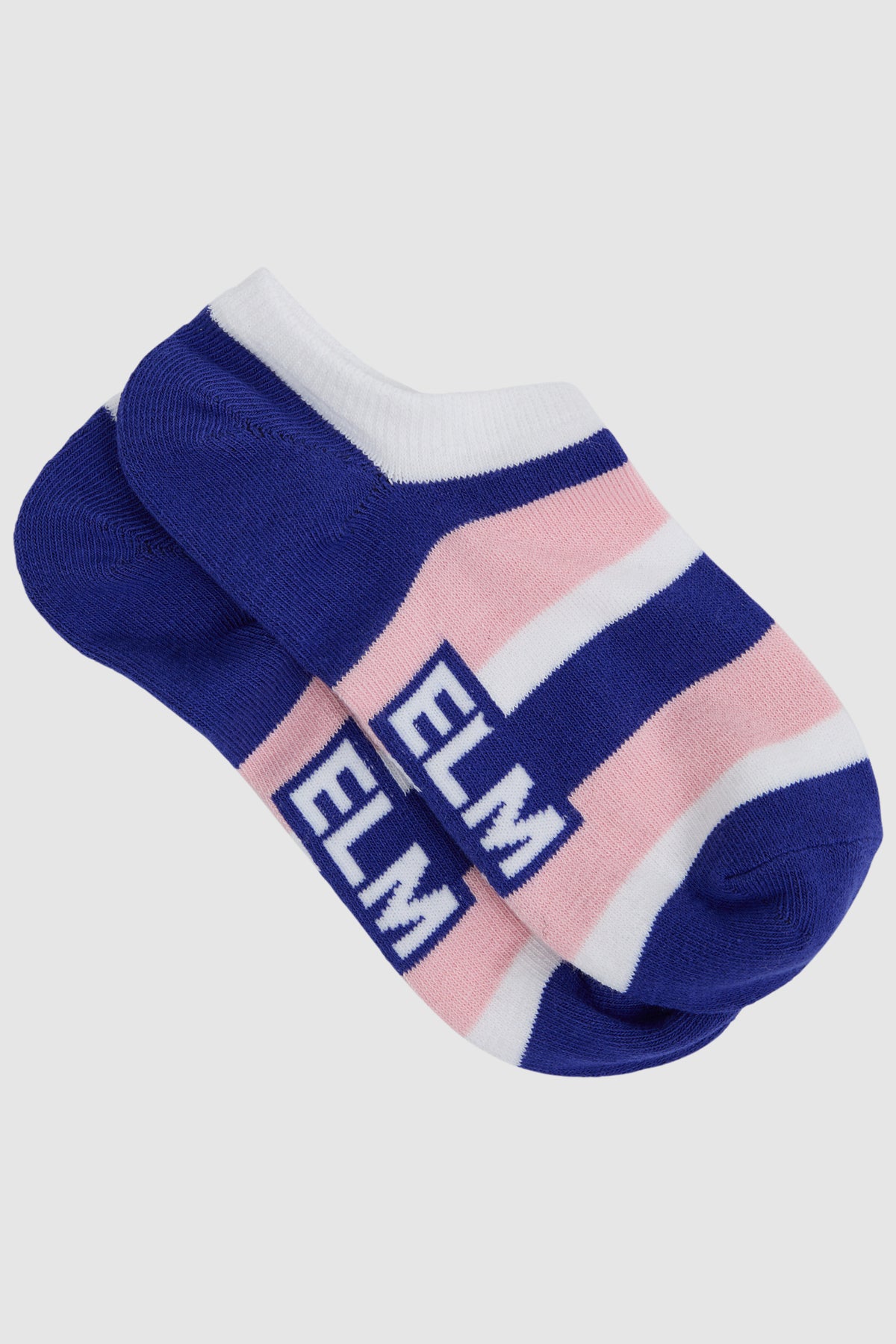 Two Pack No Show Socks   Ribbon Col Block Pink/Strip