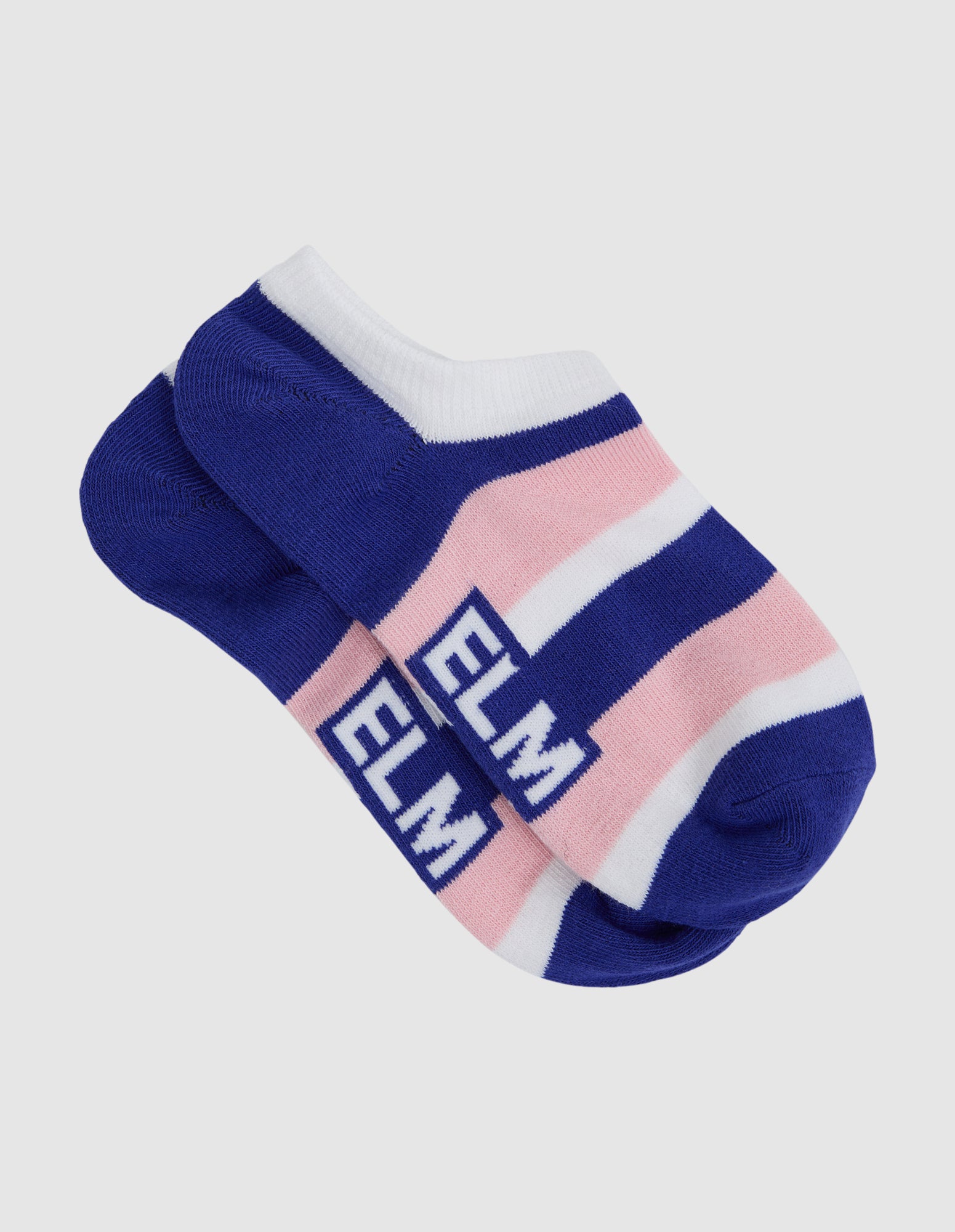 Two Pack No Show Socks   Ribbon Col Block Pink/Strip