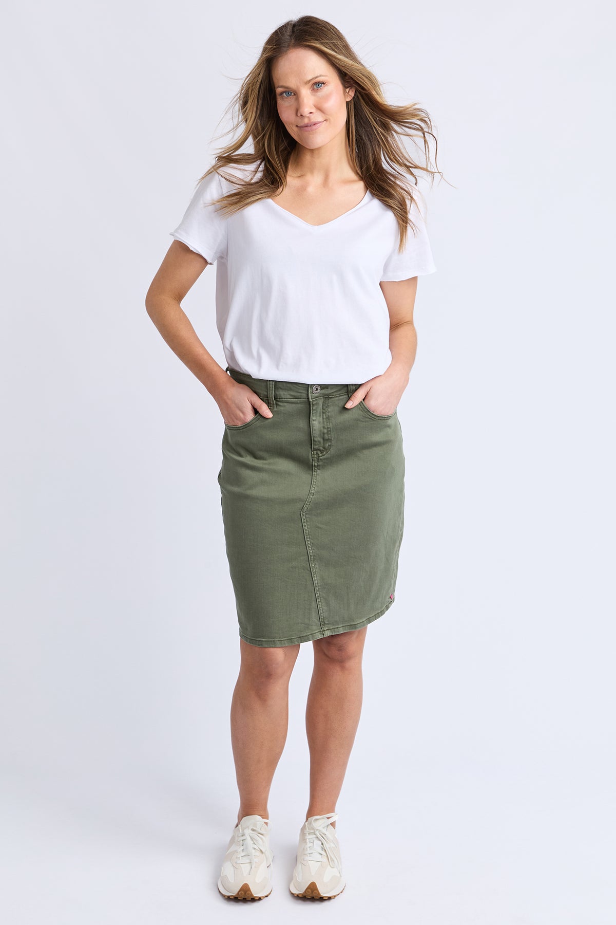 Belle Denim Skirt Washed Khaki