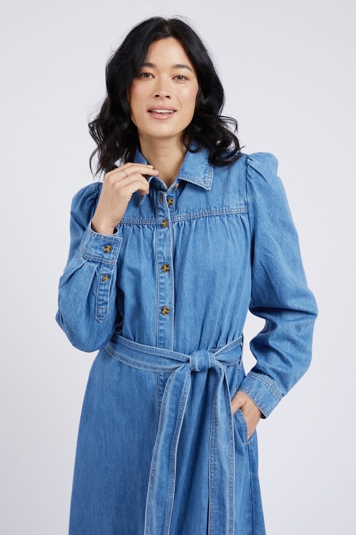 Lucinda Denim Shirt Dress Mid Blue Wash