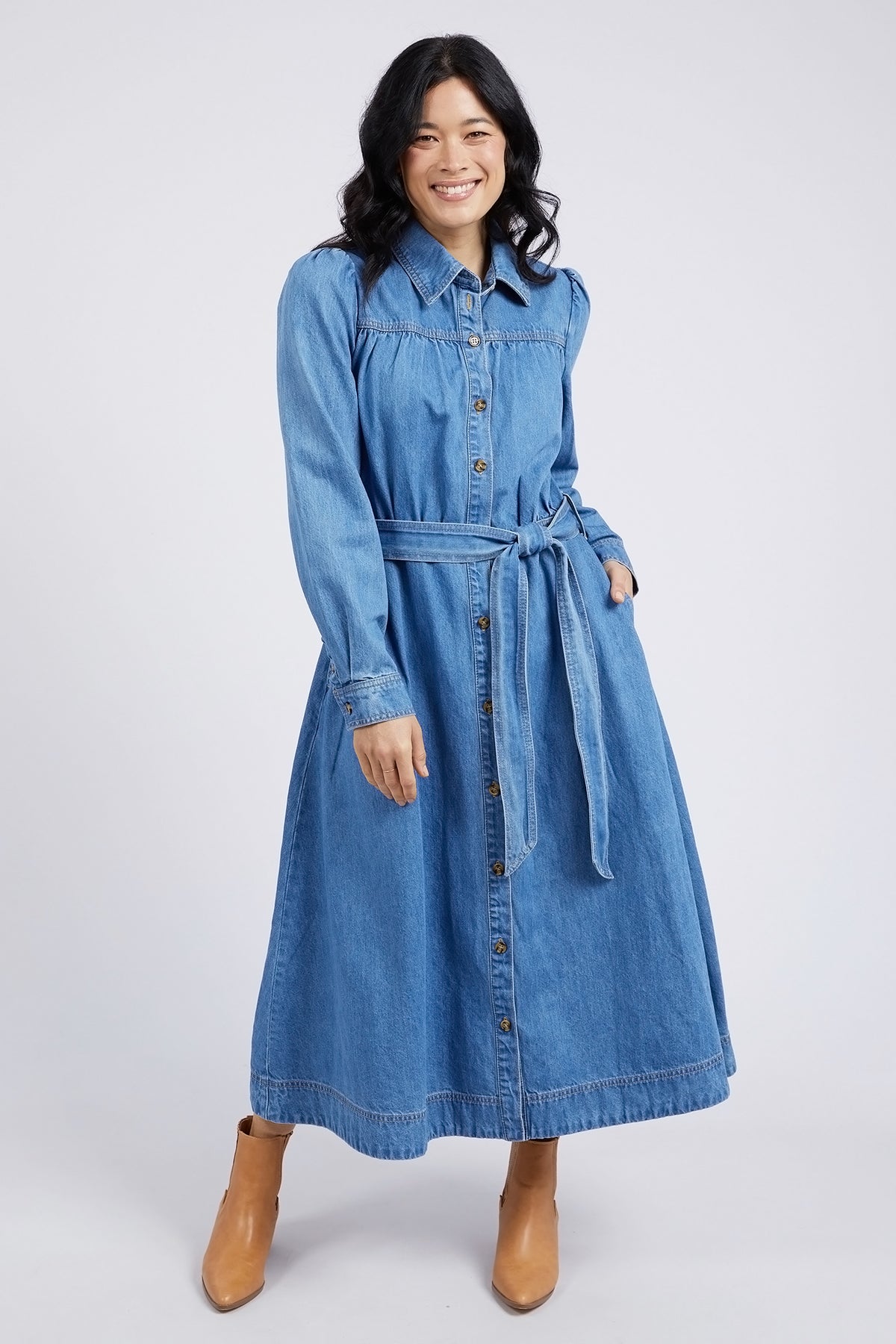 Lucinda Denim Shirt Dress Mid Blue Wash