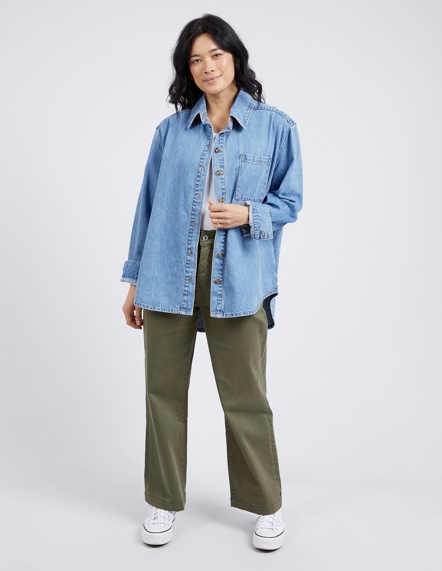 Boxy Denim Shirt - Mid Blue