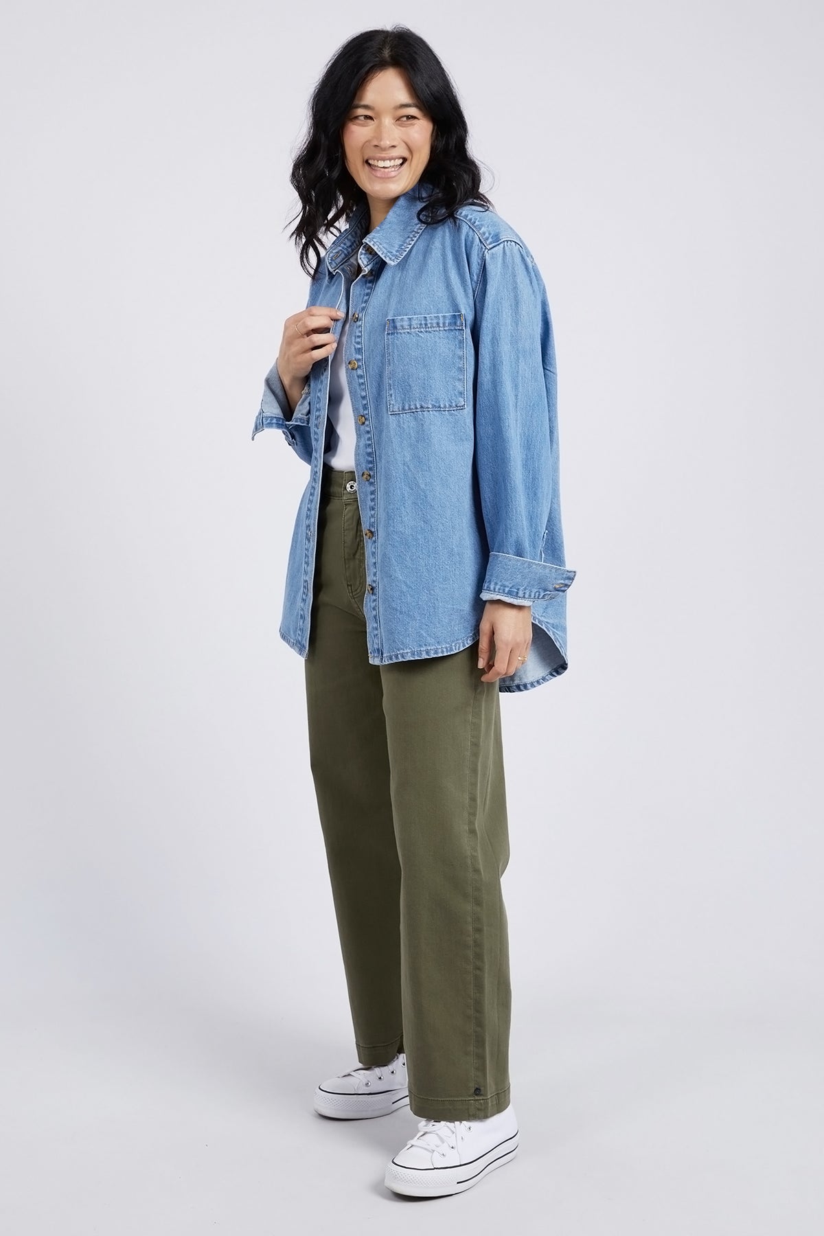 Odette Long Sleeve Denim Shirt Mid Blue Wash