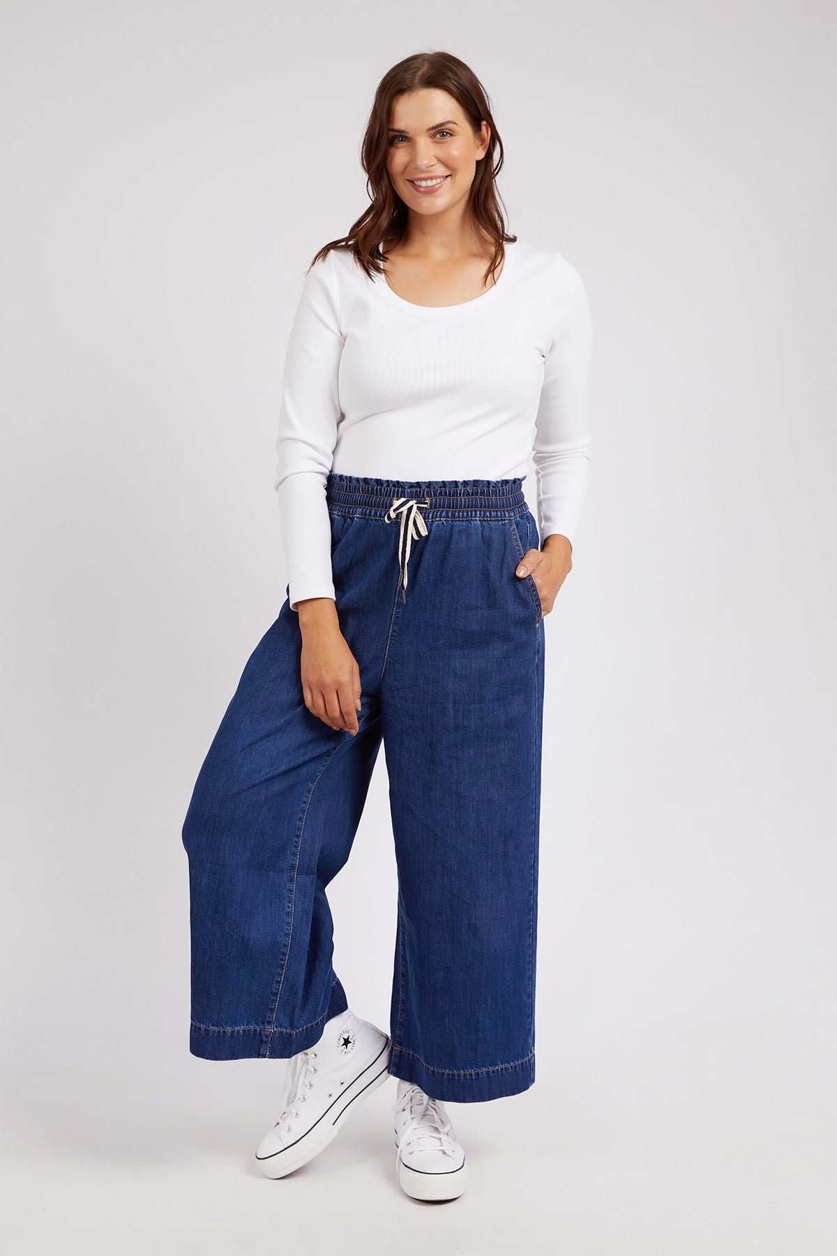 Greta Wide Leg Pant Dark Blue Wash