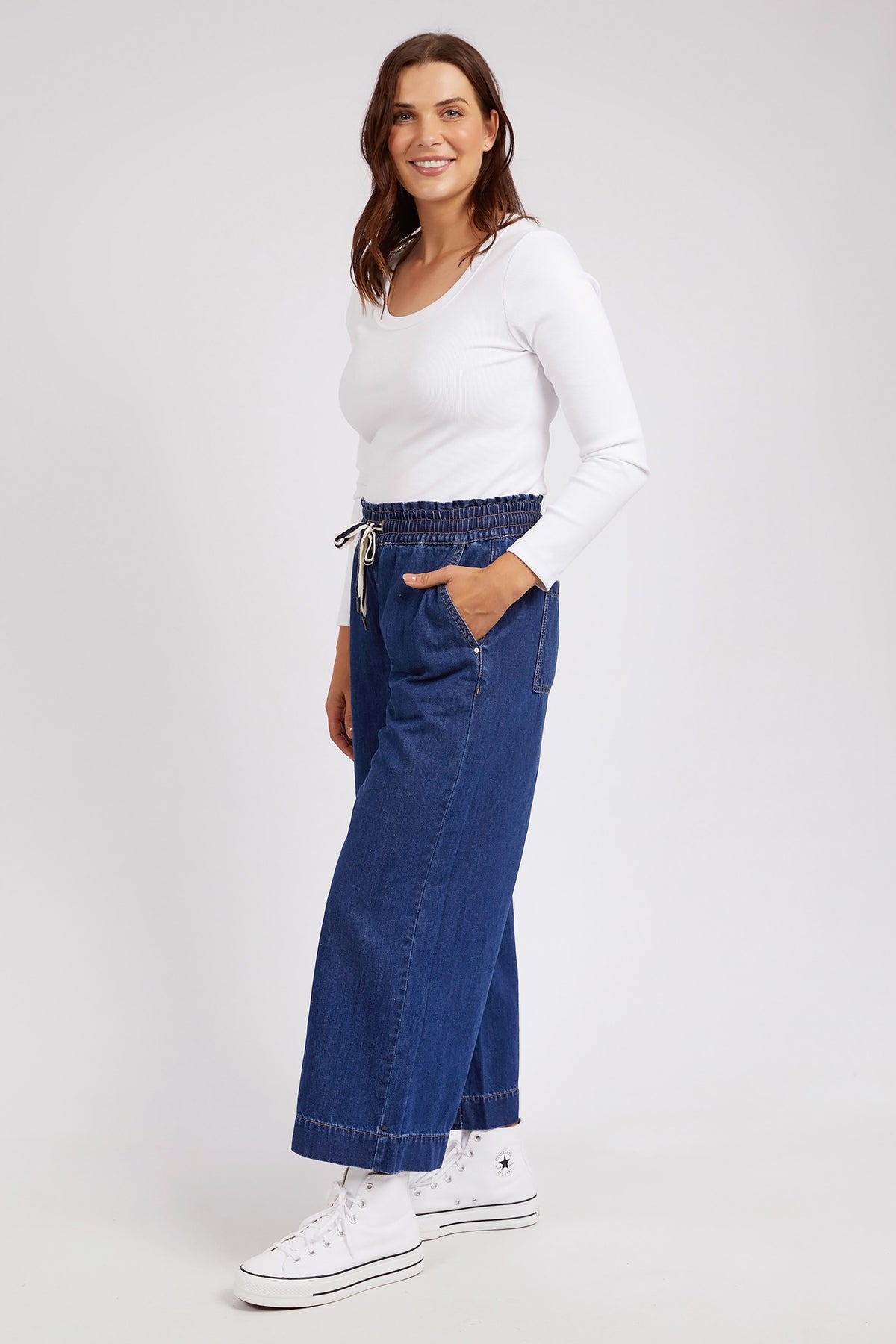 Greta Wide Leg Pant Dark Blue Wash