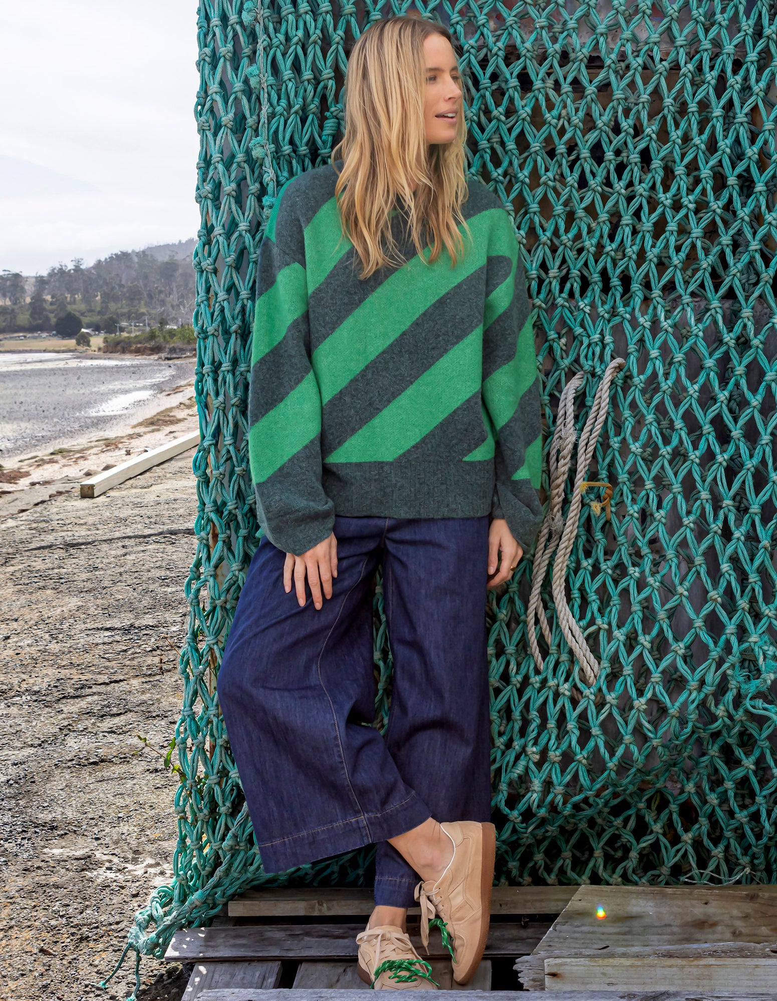 Greta Wide Leg Pant Dark Blue Wash