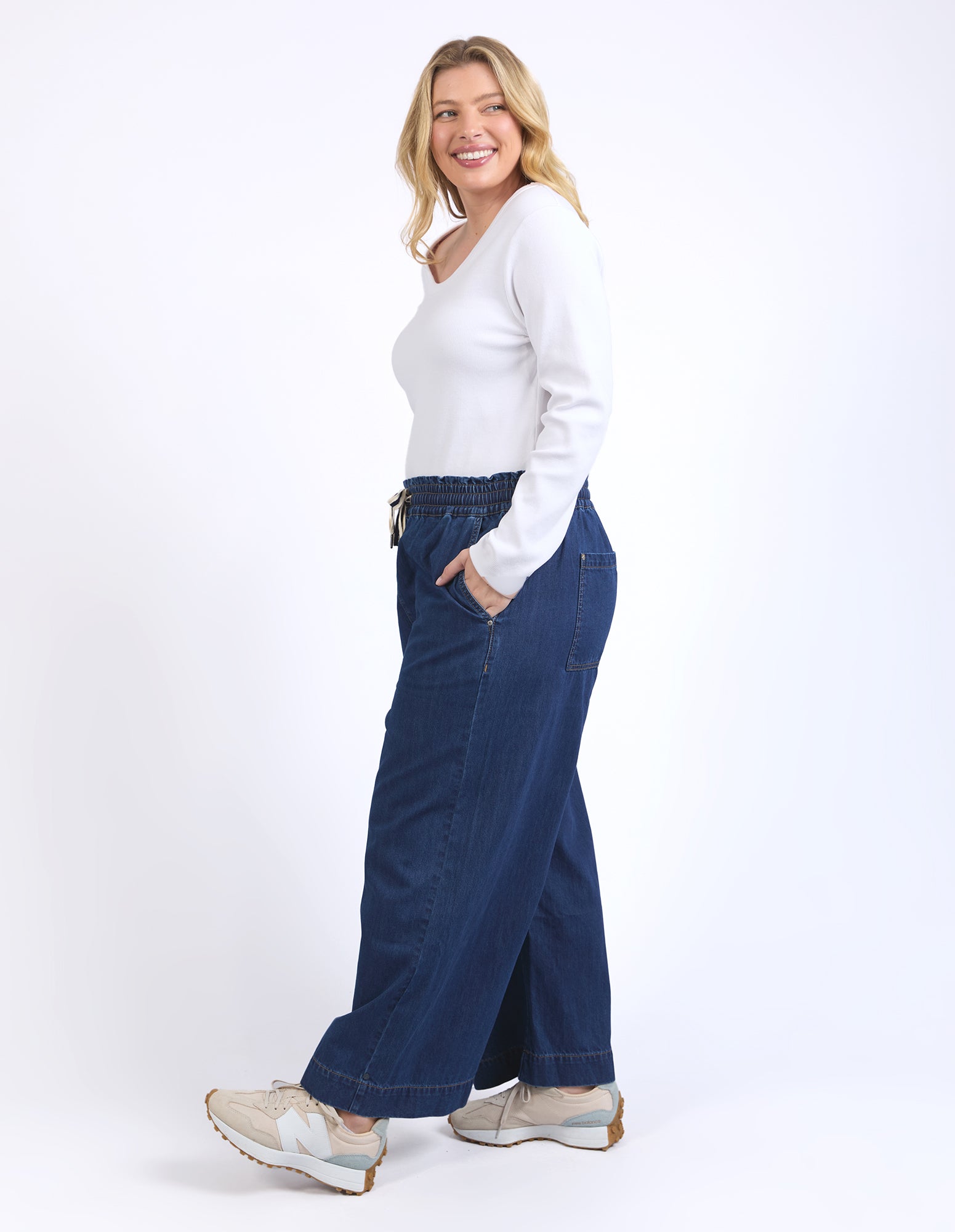 Greta Wide Leg Pant Dark Blue Wash