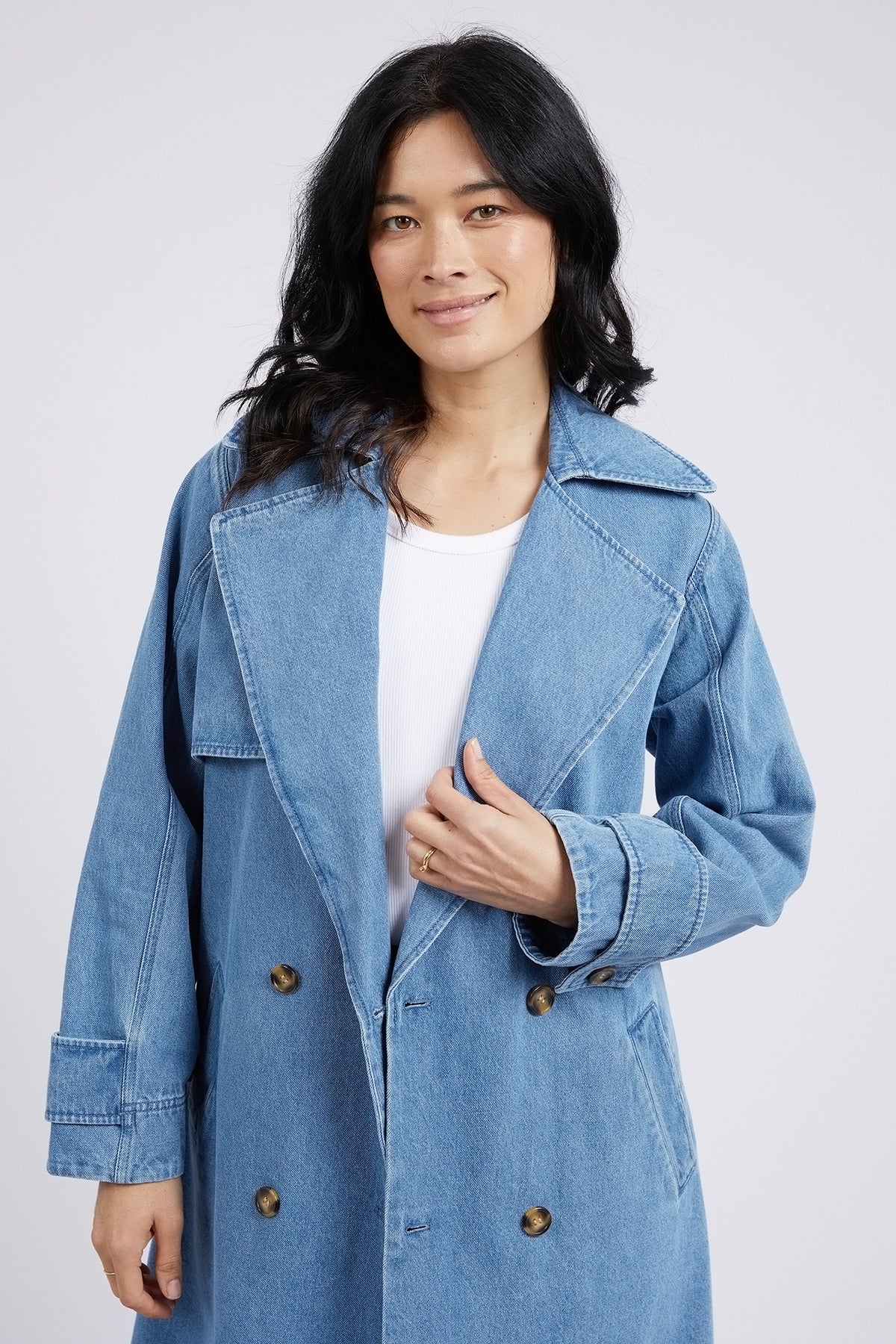 Elsie Denim Trench Mid Blue Wash