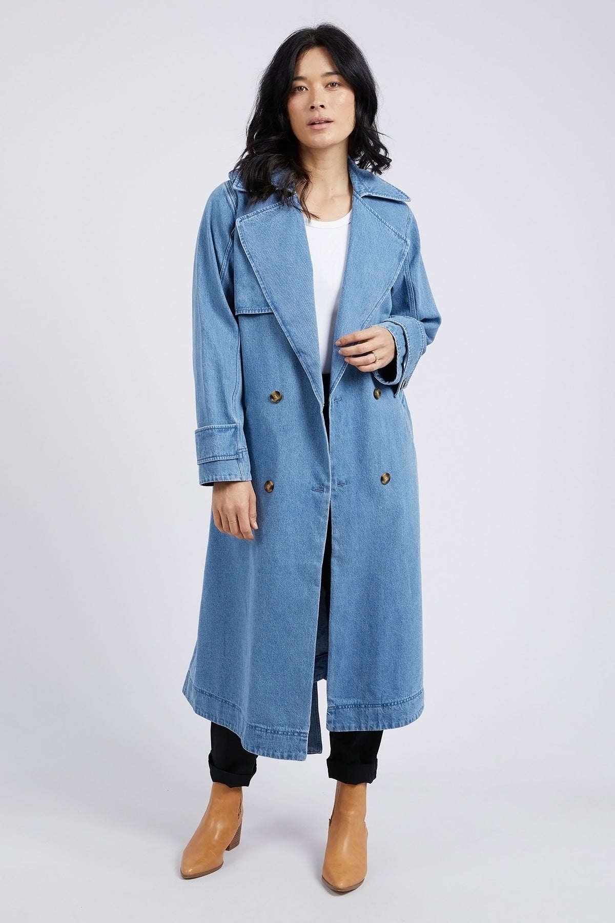 Elsie Denim Trench Mid Blue Wash