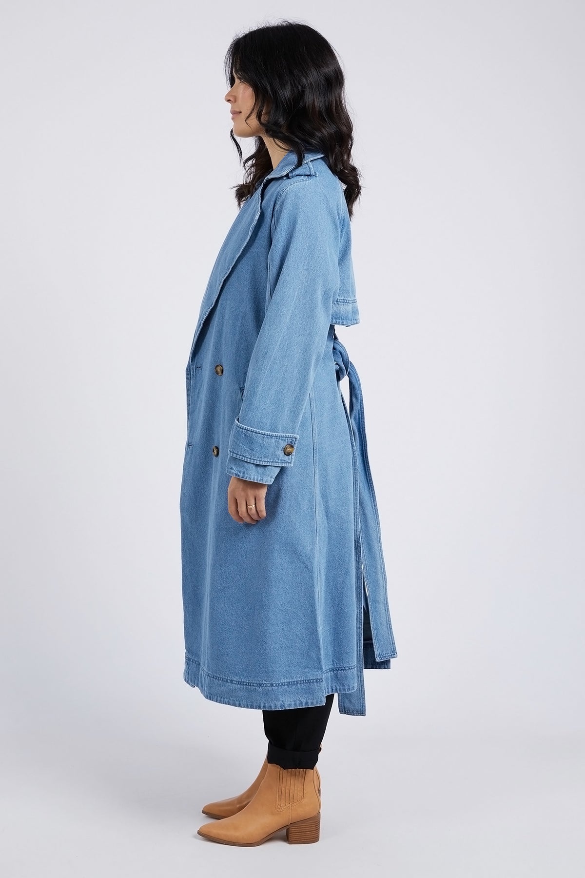 Elsie Denim Trench Mid Blue Wash