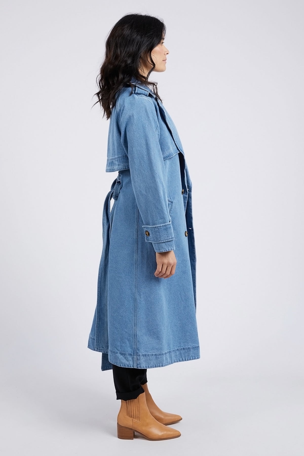 Elsie Denim Trench Mid Blue Wash