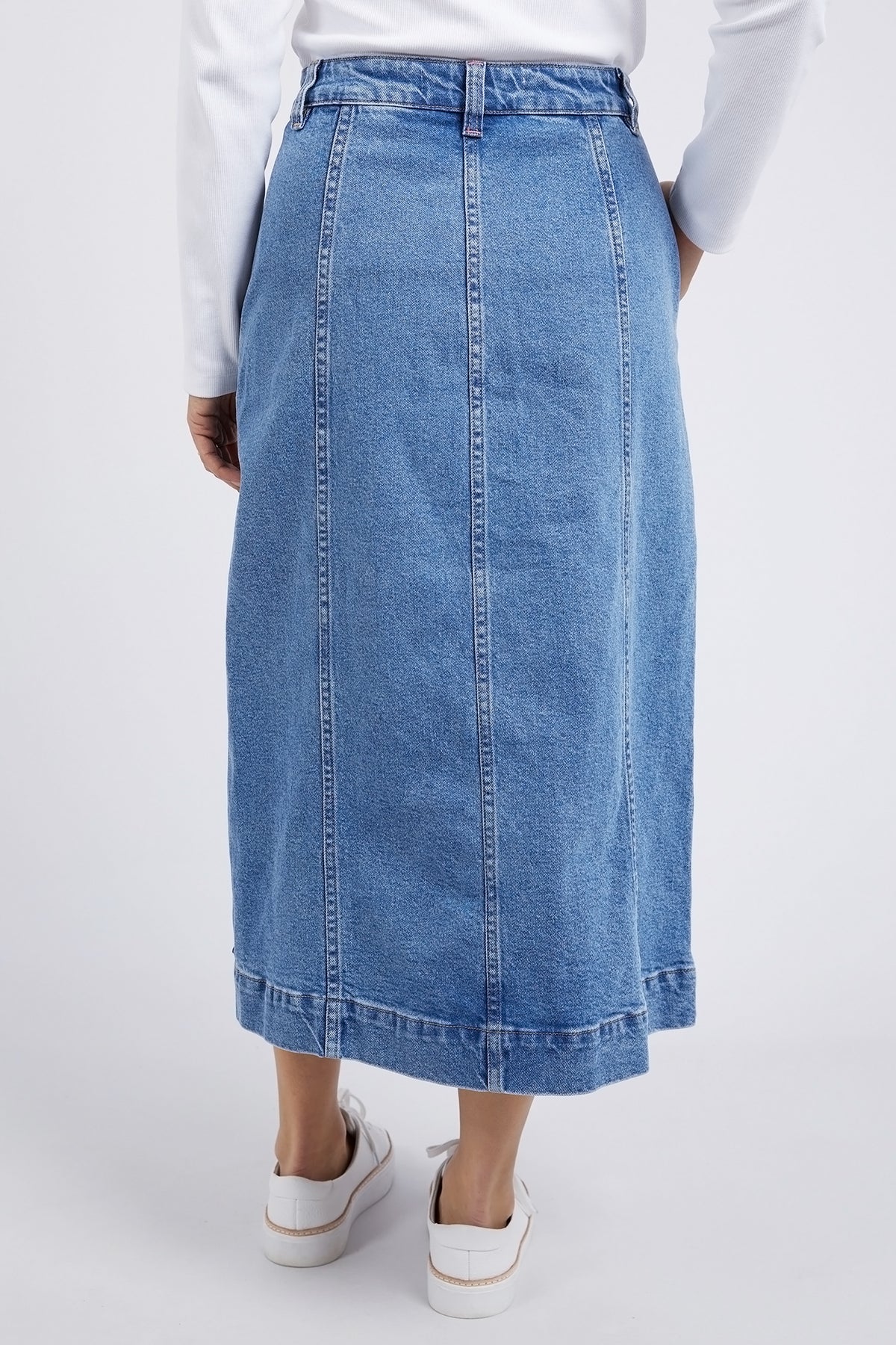 Florence Button Thru Denim Skirt Mid Blue