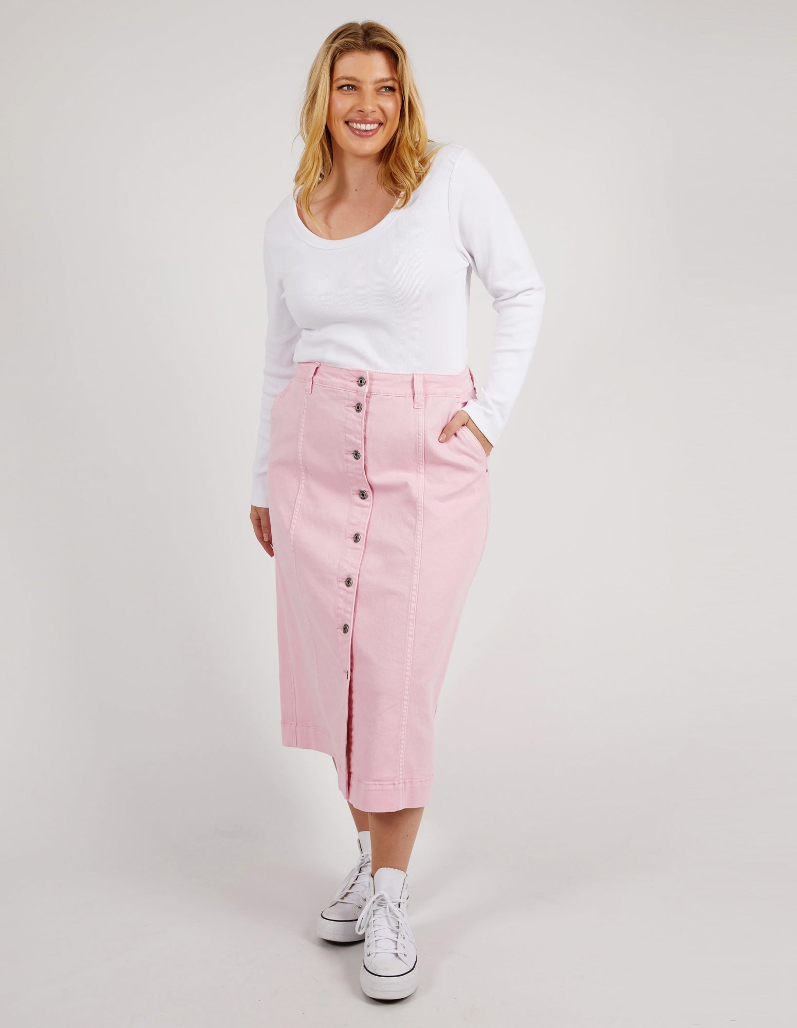 Pink denim skirt plus size best sale