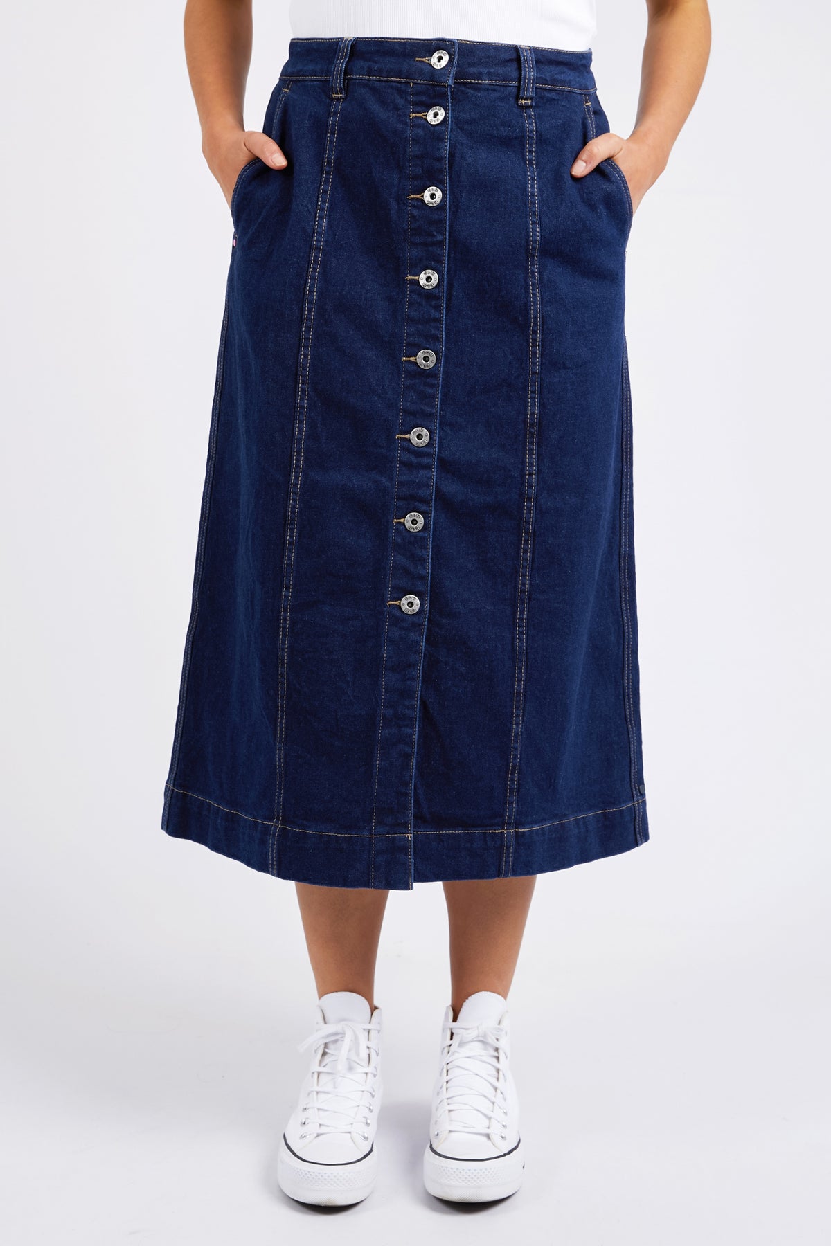 Florence Button Through Skirt Dark Blue Wash