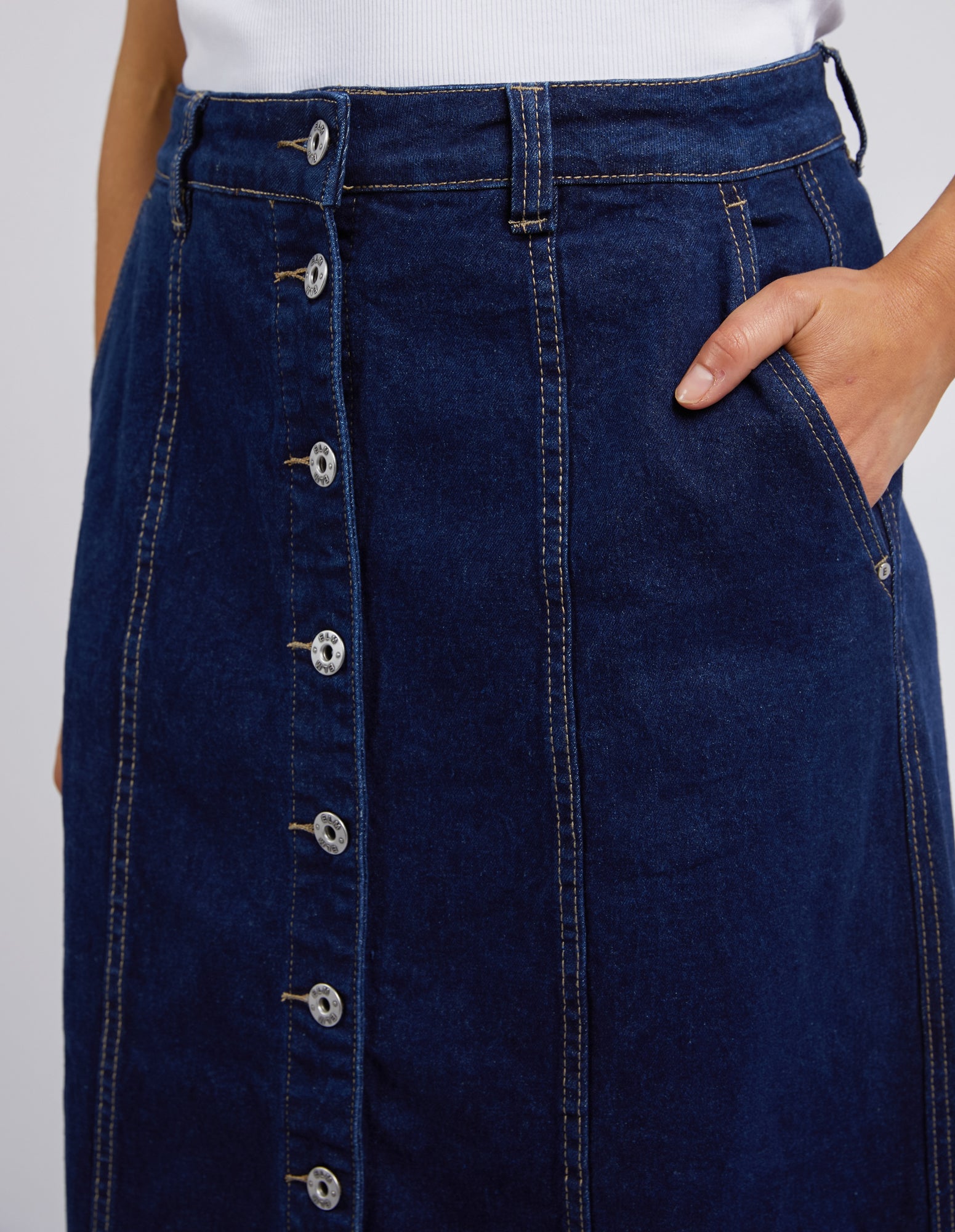 Florence Button Through Skirt Dark Blue Wash Elm Lifestyle