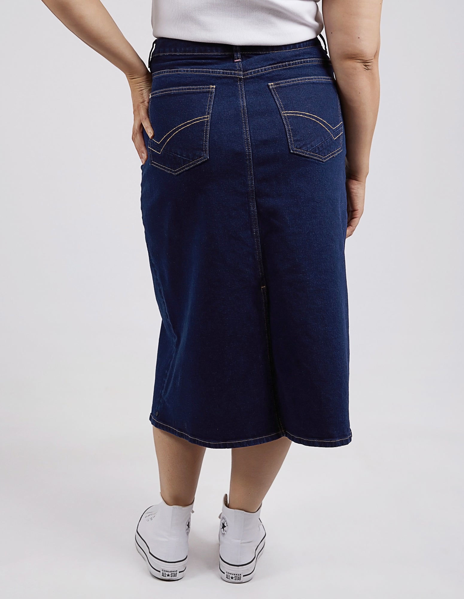 Eloise Denim Midi Skirt Dark Blue Wash Elm Lifestyle