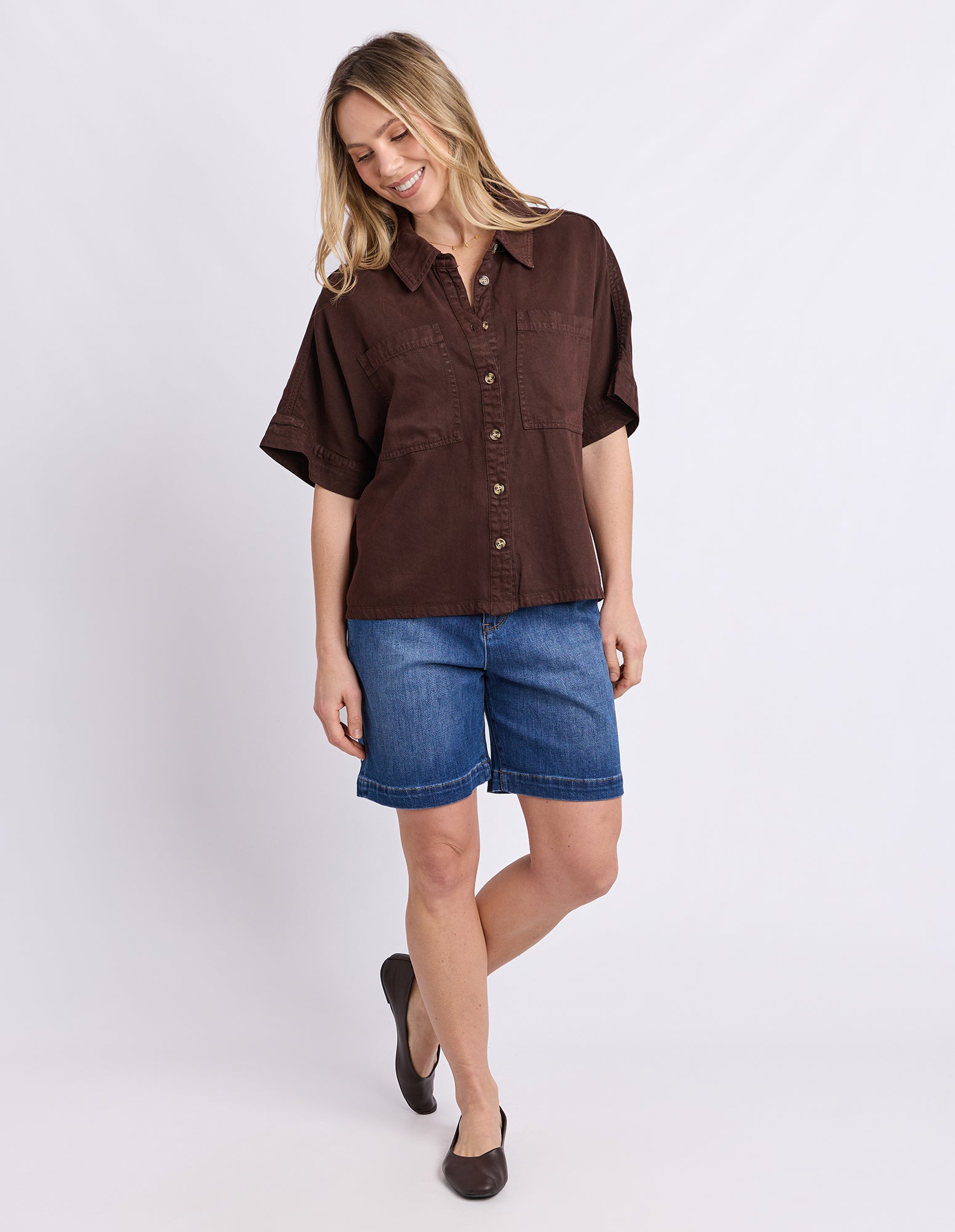 Demi Short Sleeve Denim Shirt Coffee