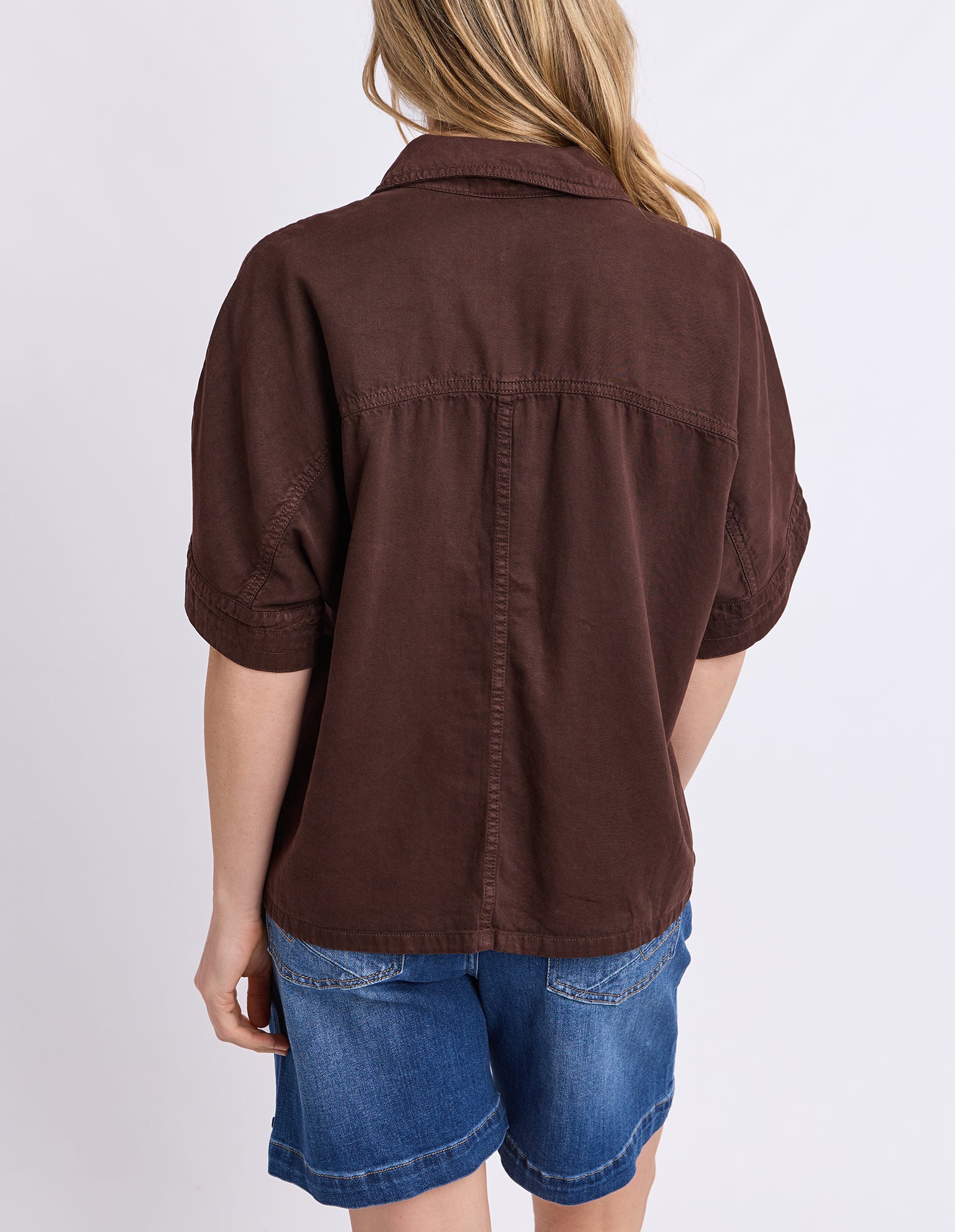 Demi Short Sleeve Denim Shirt Coffee