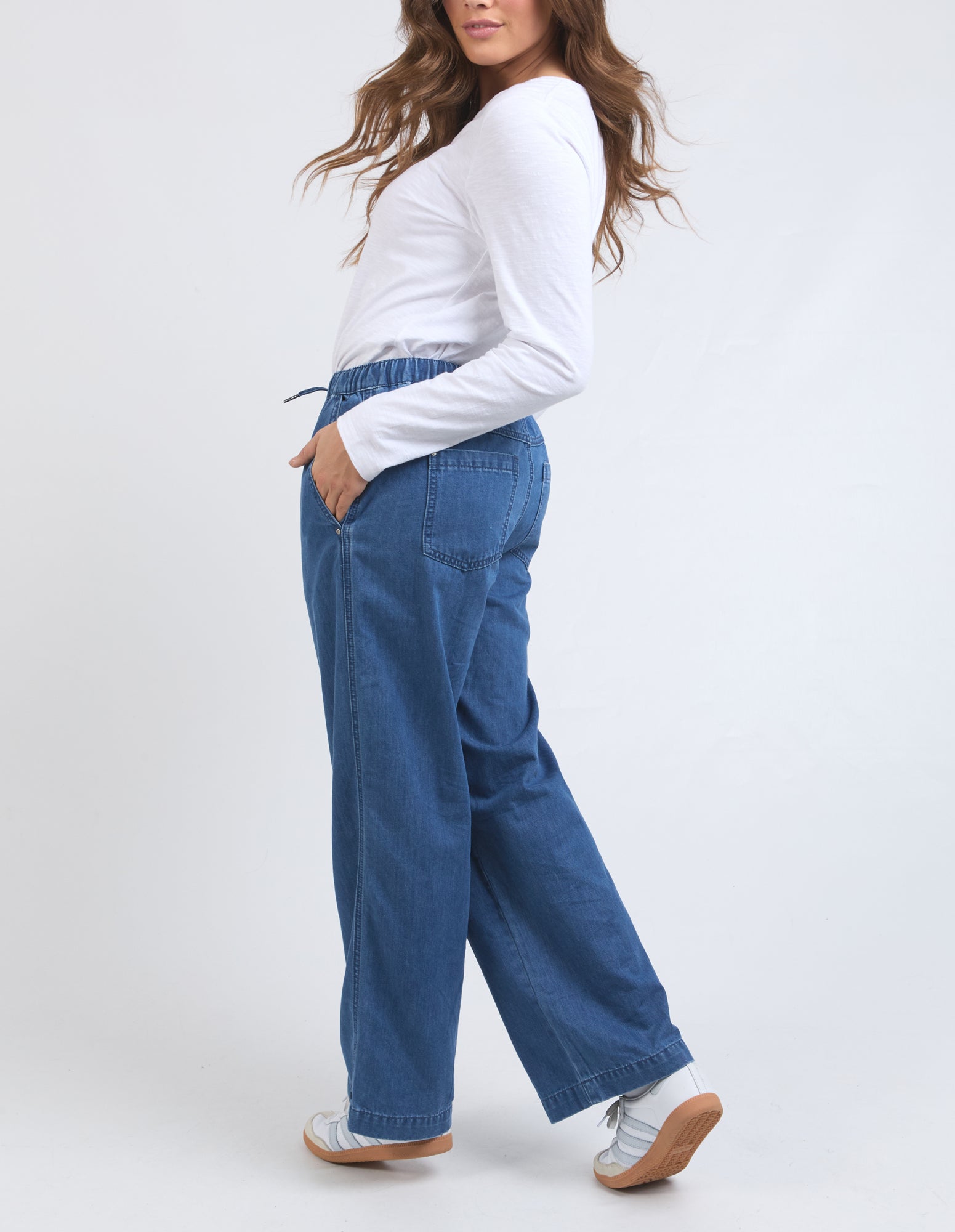 Helene Elastic Waist Denim Pant Mid Blue Wash