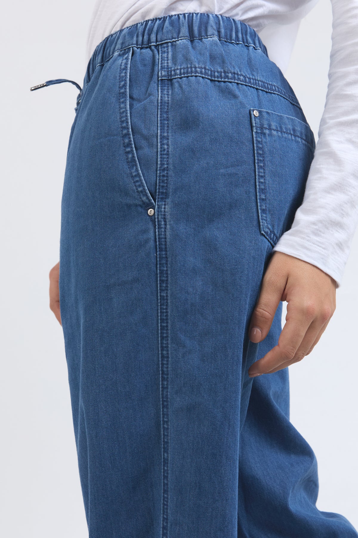 Helene Elastic Waist Denim Pant Mid Blue Wash