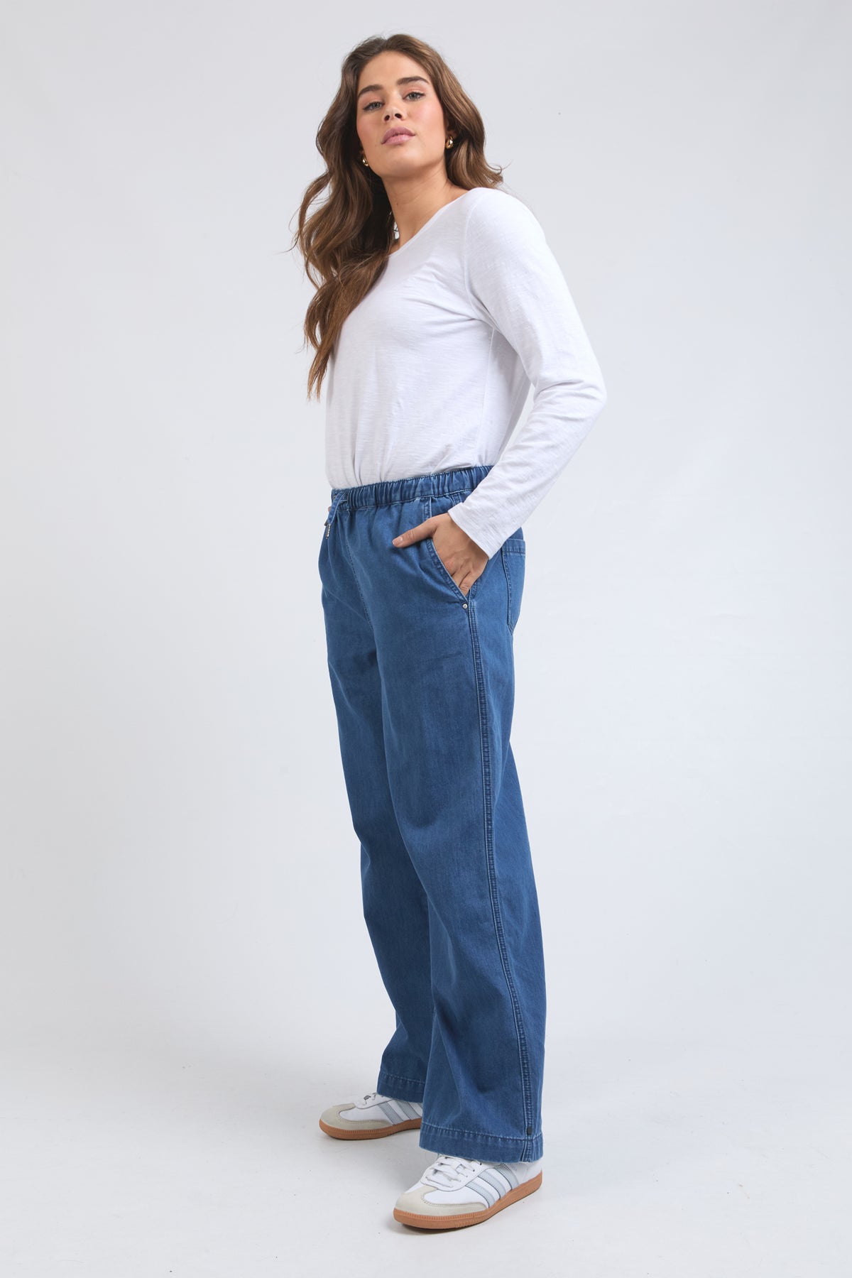Helene Elastic Waist Denim Pant Mid Blue Wash
