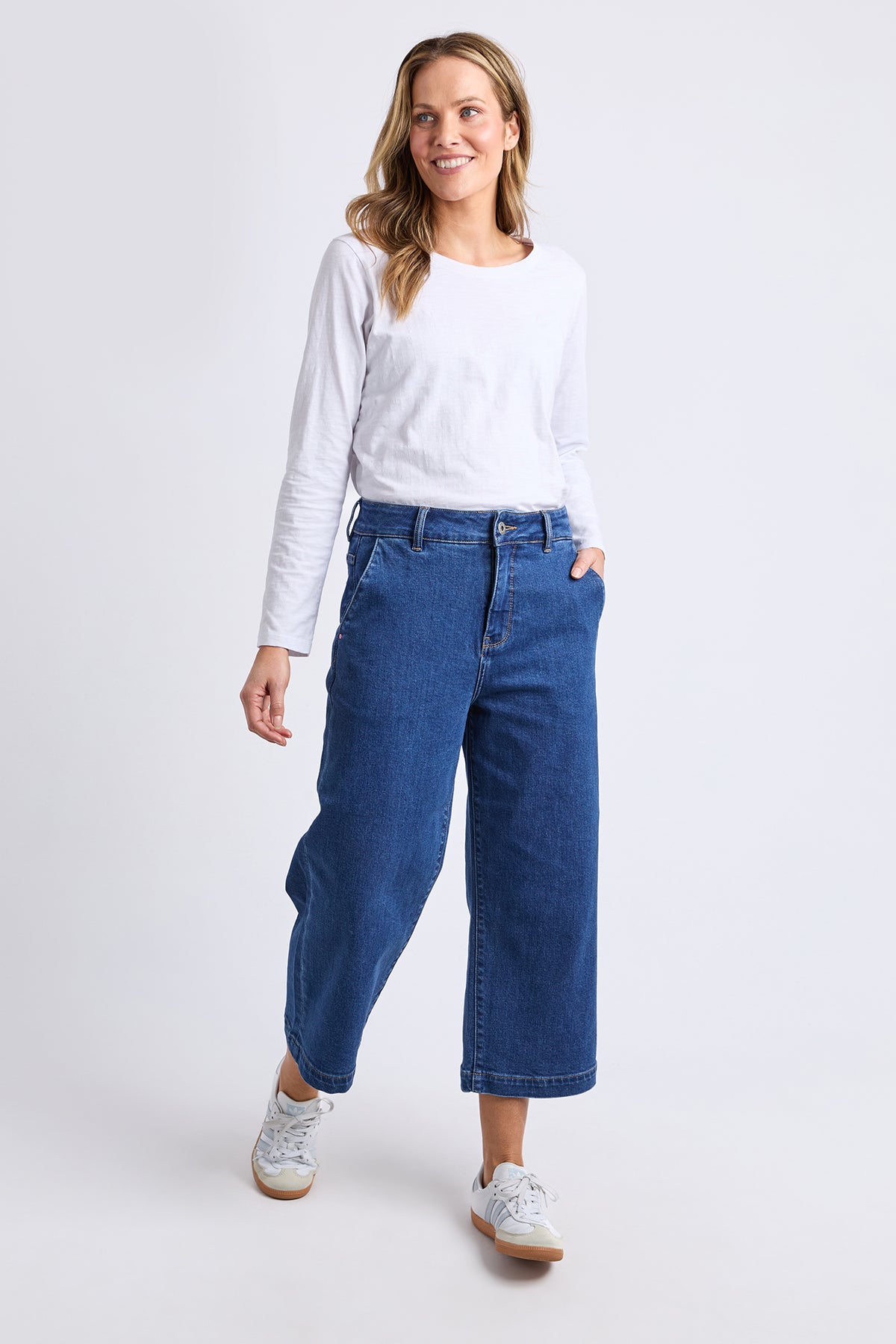 Sidney Cropped Wide Leg Jean Dark Blue Wash