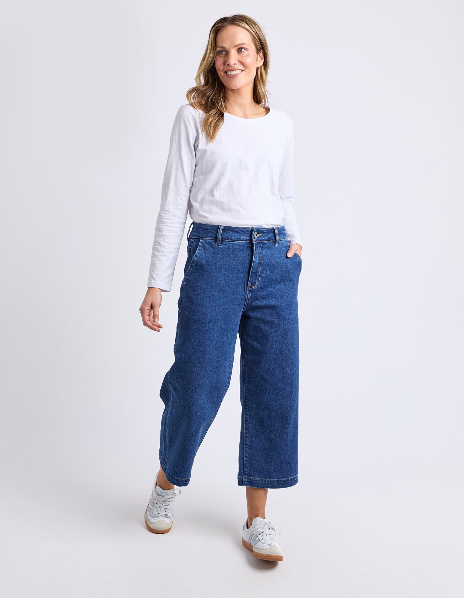 Sidney Cropped Wide Leg Jean Dark Blue Wash