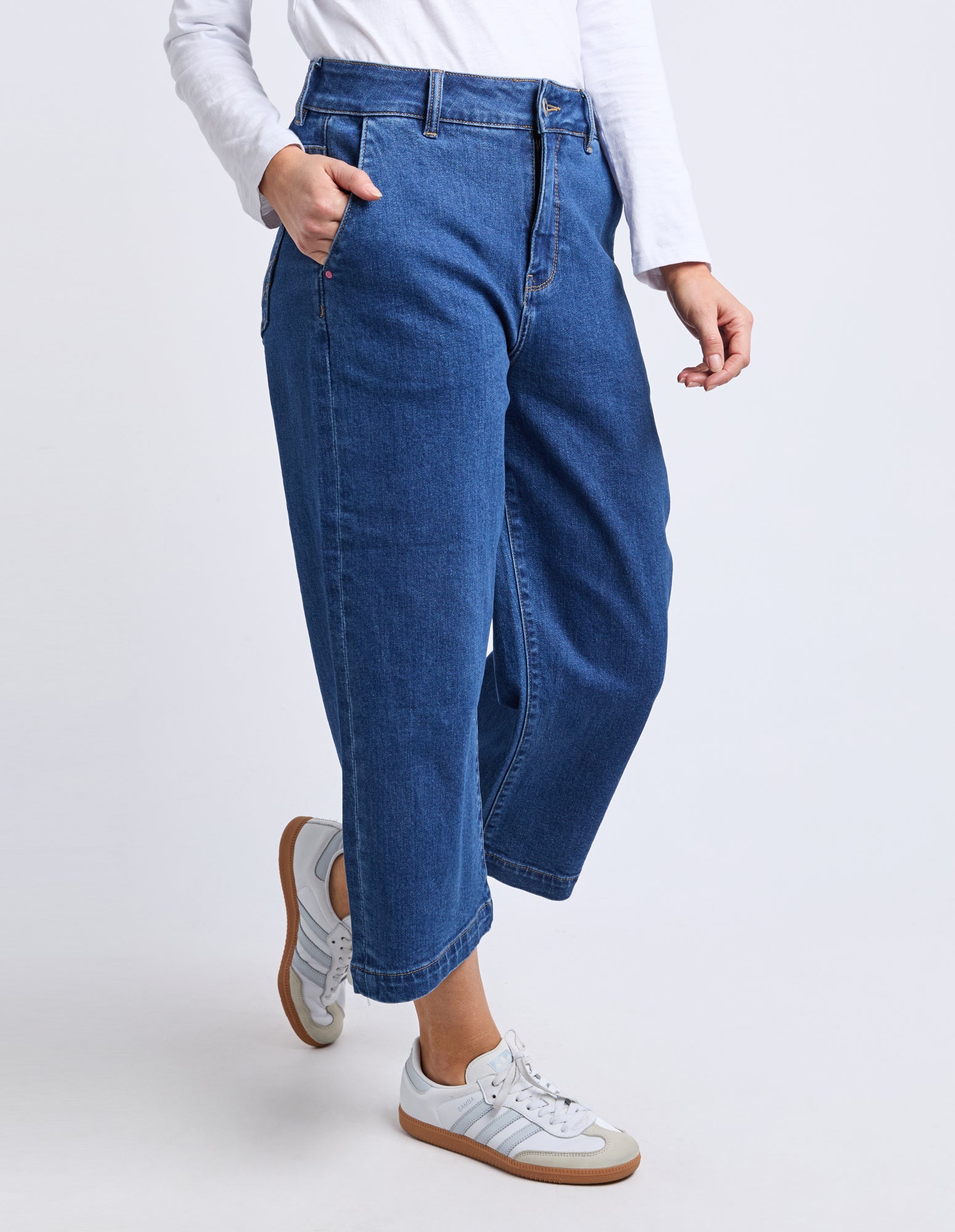Sidney Cropped Wide Leg Jean Dark Blue Wash