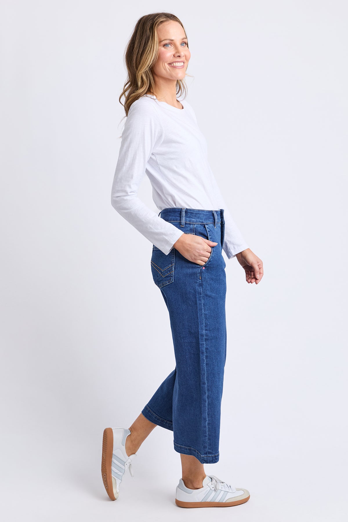 Sidney Cropped Wide Leg Jean Dark Blue Wash