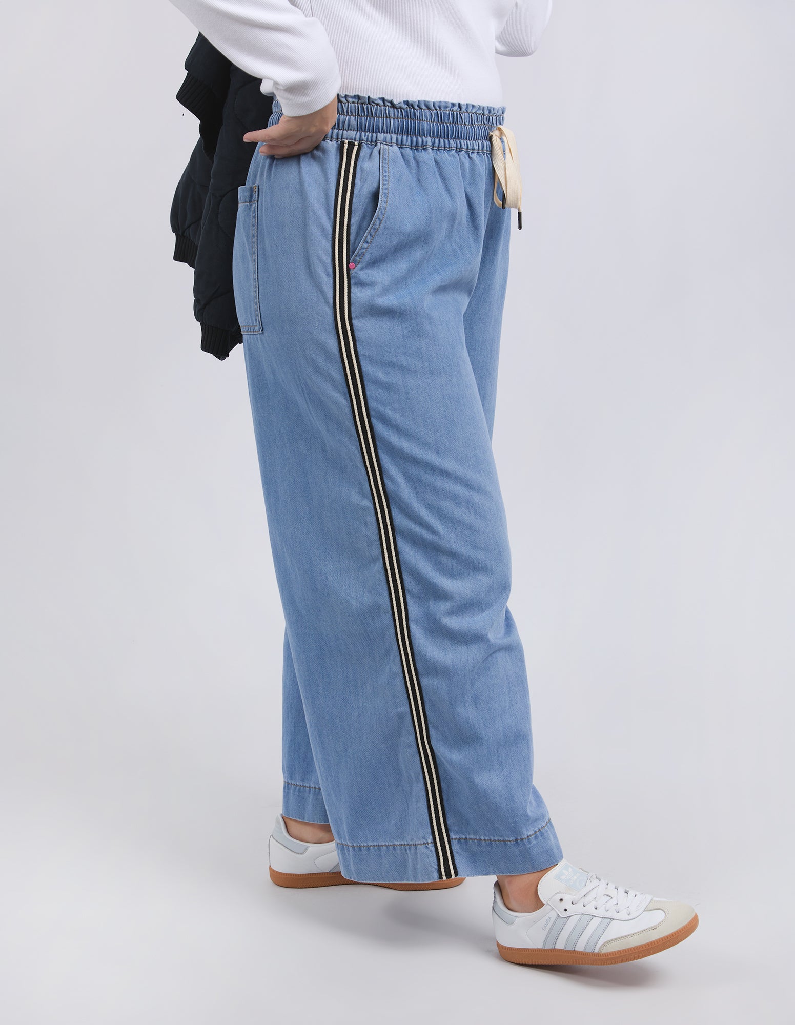 Greta Wide Leg Pant Side Tape Light Blue