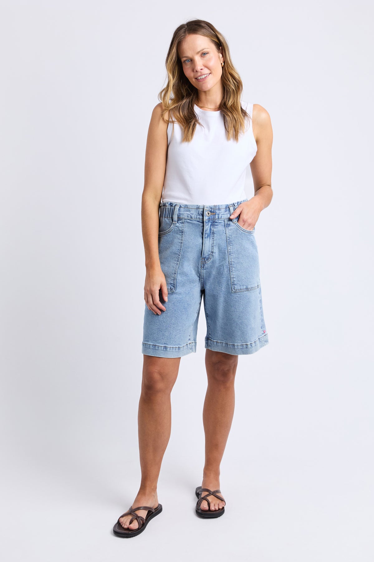 Atlas Long Denim Short Mid Blue Wash