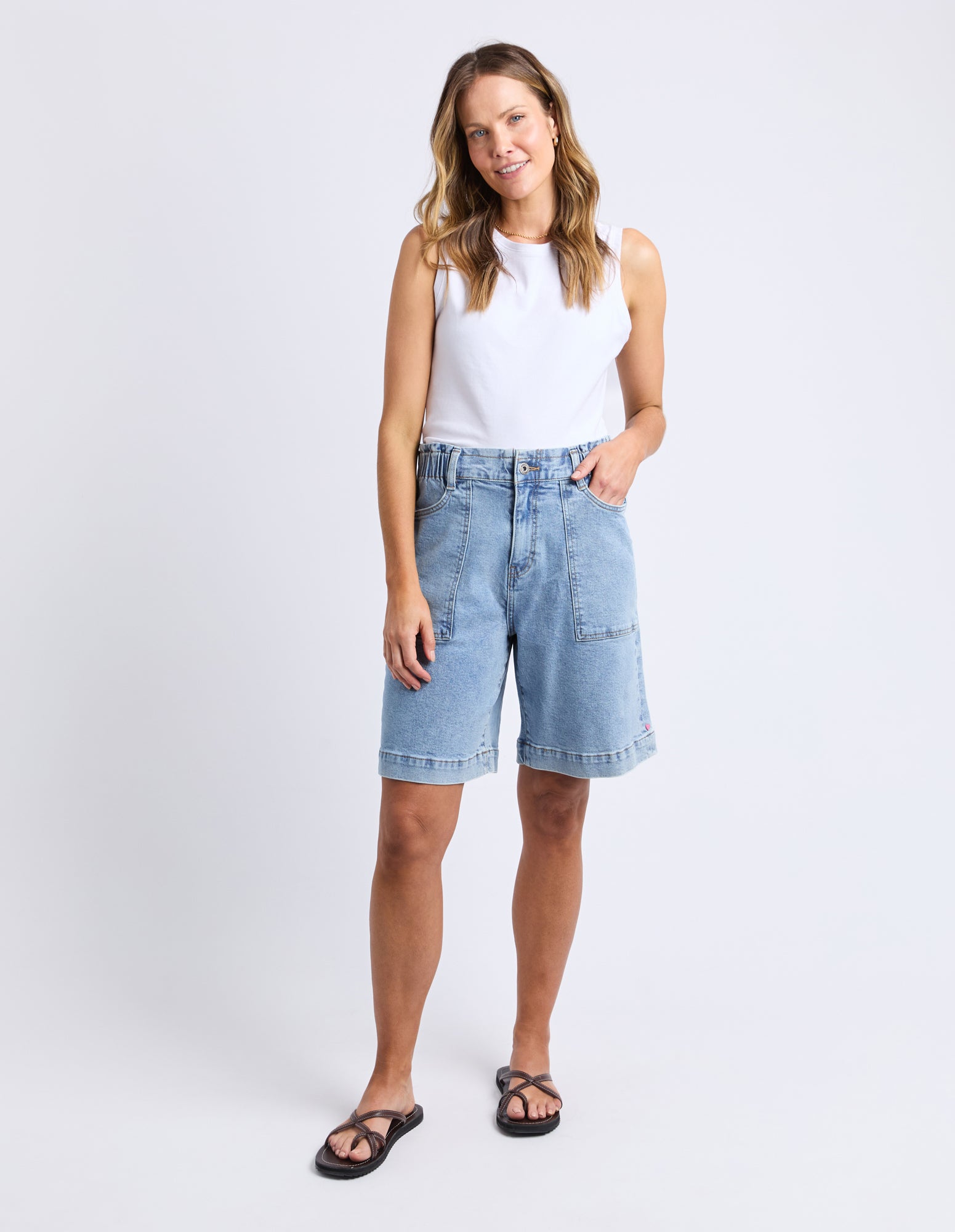 Atlas Long Denim Short Mid Blue Wash