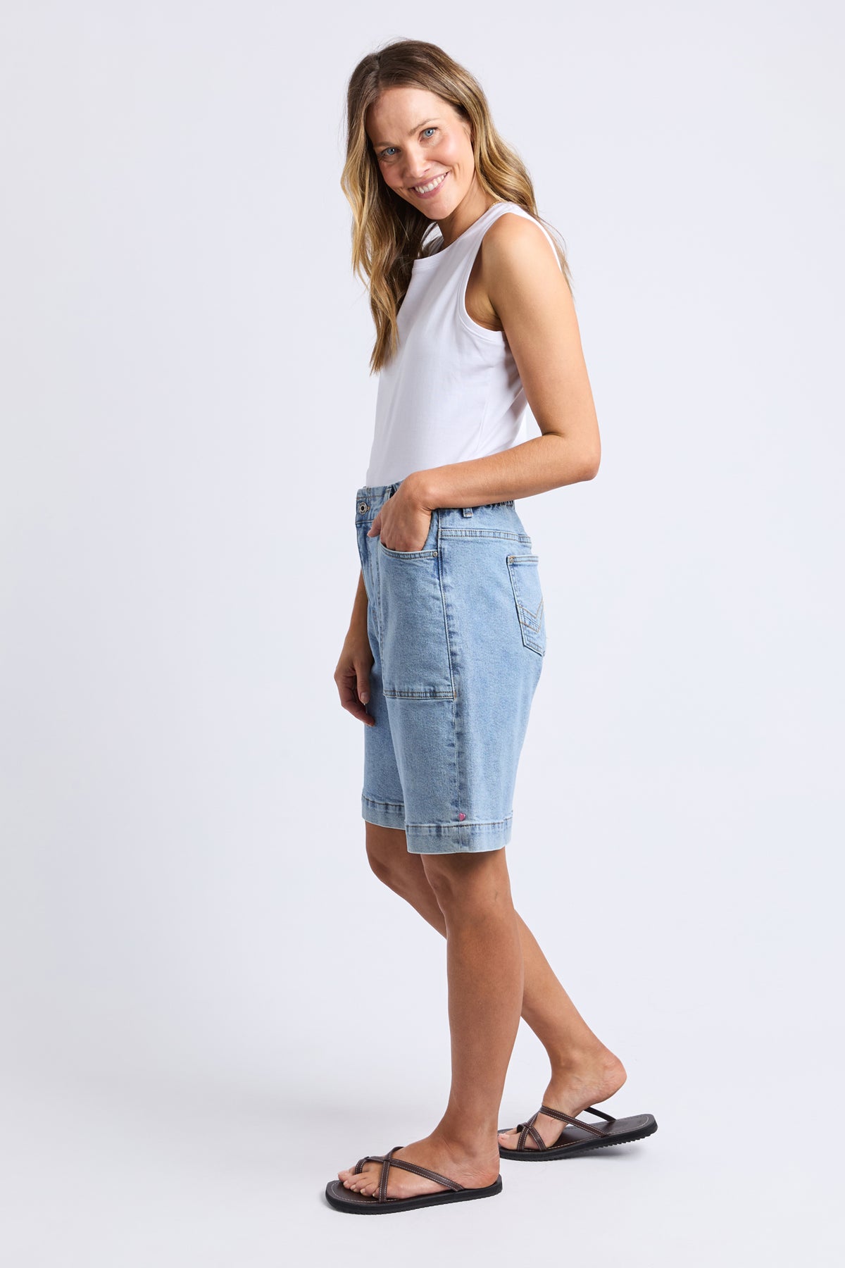 Atlas Long Denim Short Mid Blue Wash