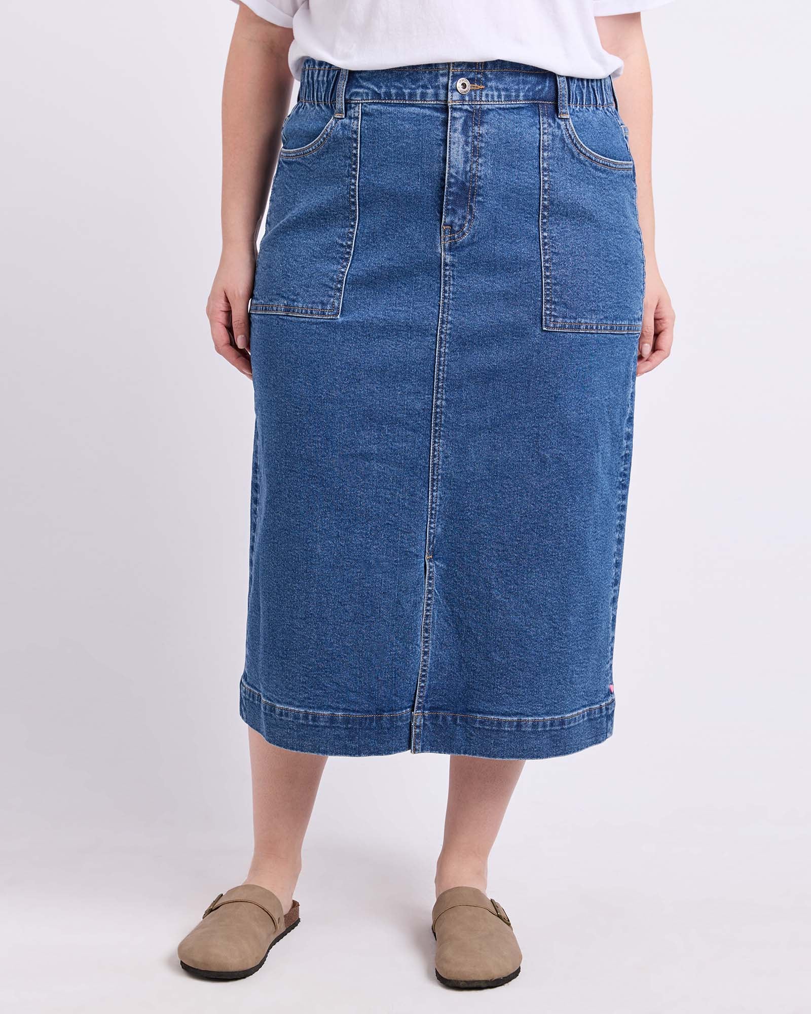 Long Atlas Skirt Dark Blue Wash