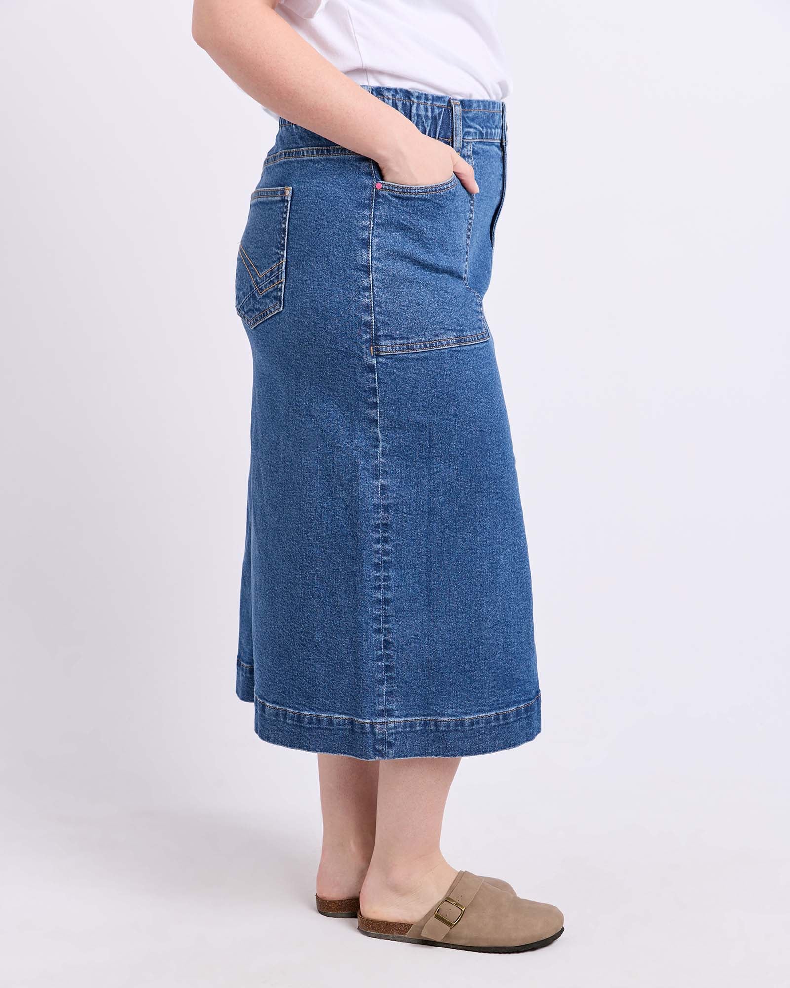 Long Atlas Skirt Dark Blue Wash