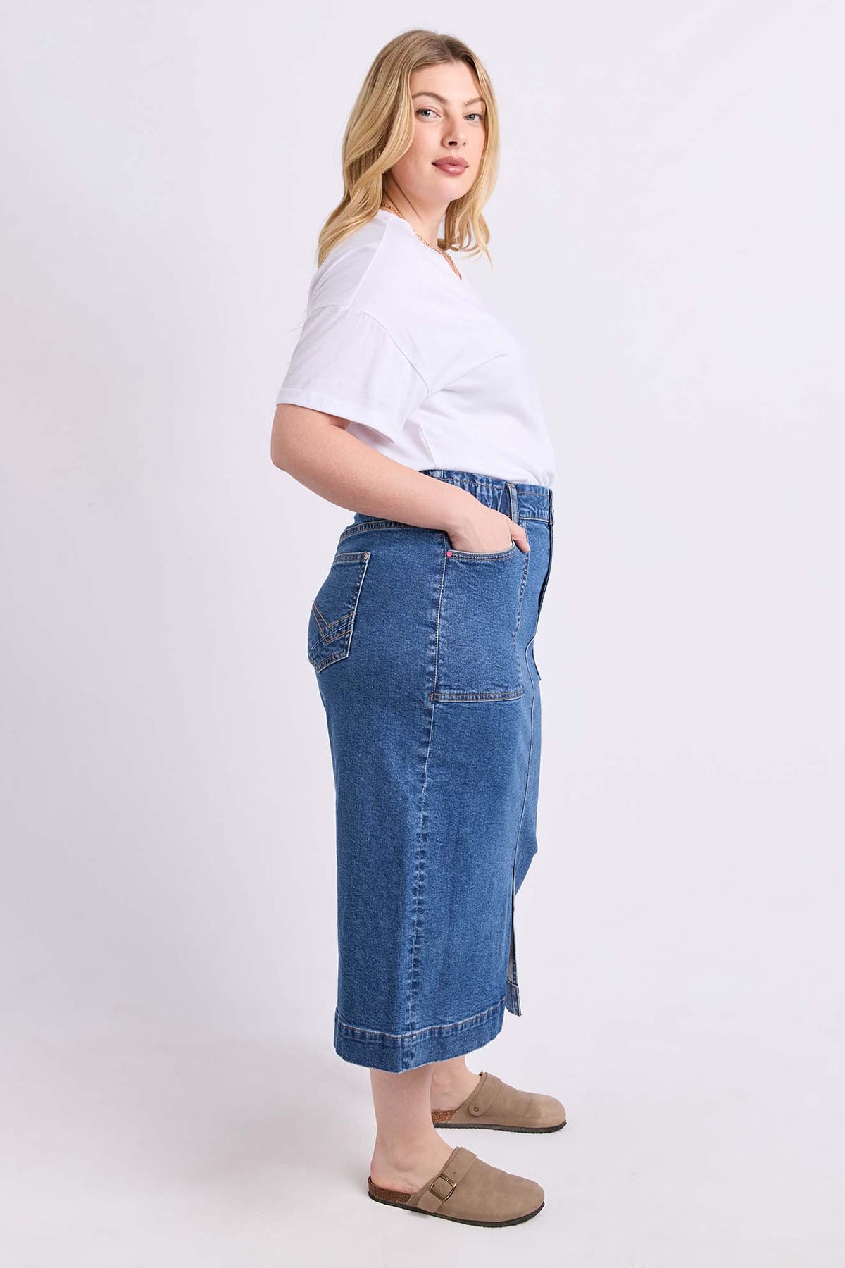 Long Atlas Skirt Dark Blue Wash