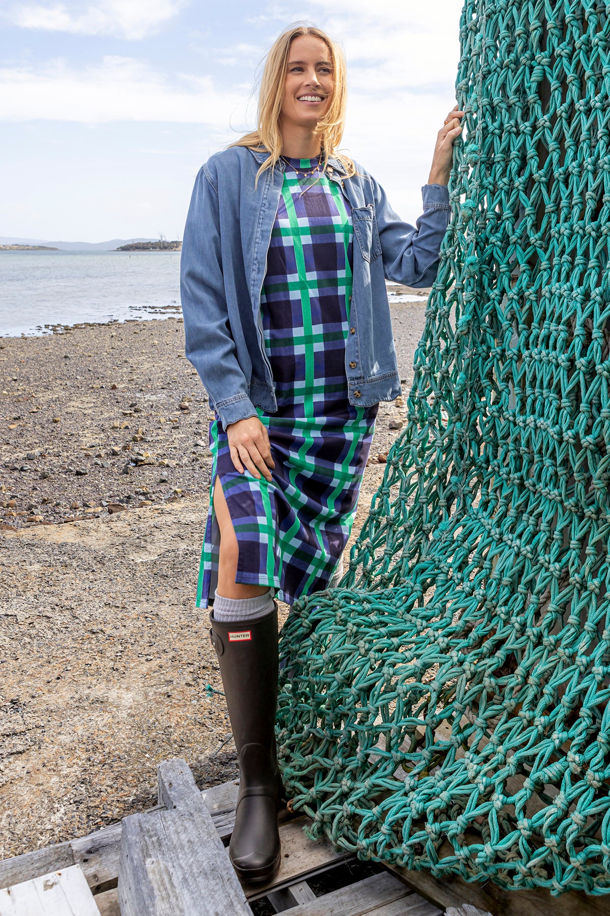 Scallop Edge Long Sleeve Shirt Mid Blue Wash