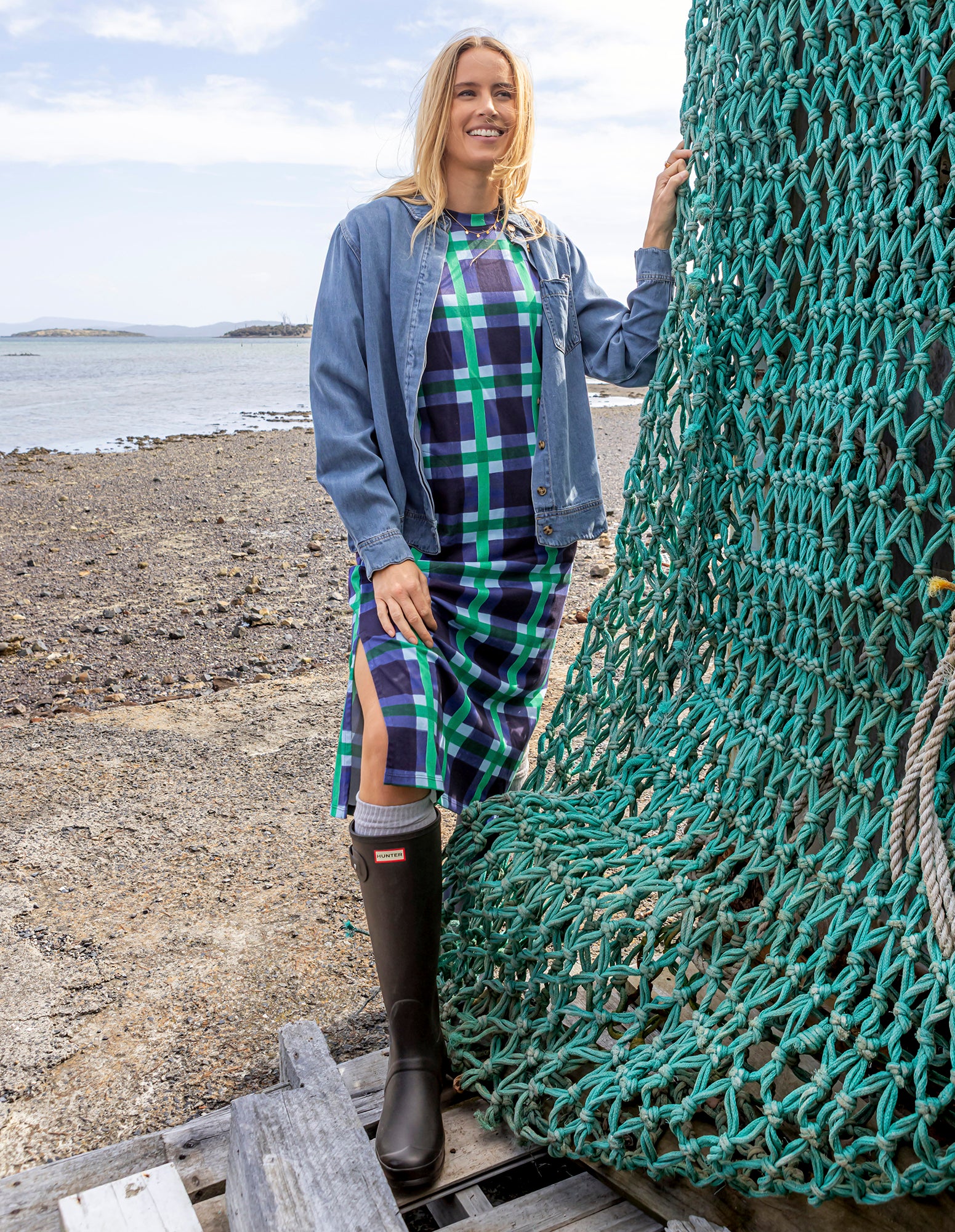 Scallop Edge Long Sleeve Shirt Mid Blue Wash