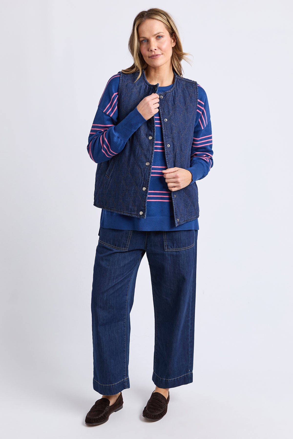 Polly Quilted Denim Vest Dark Blue