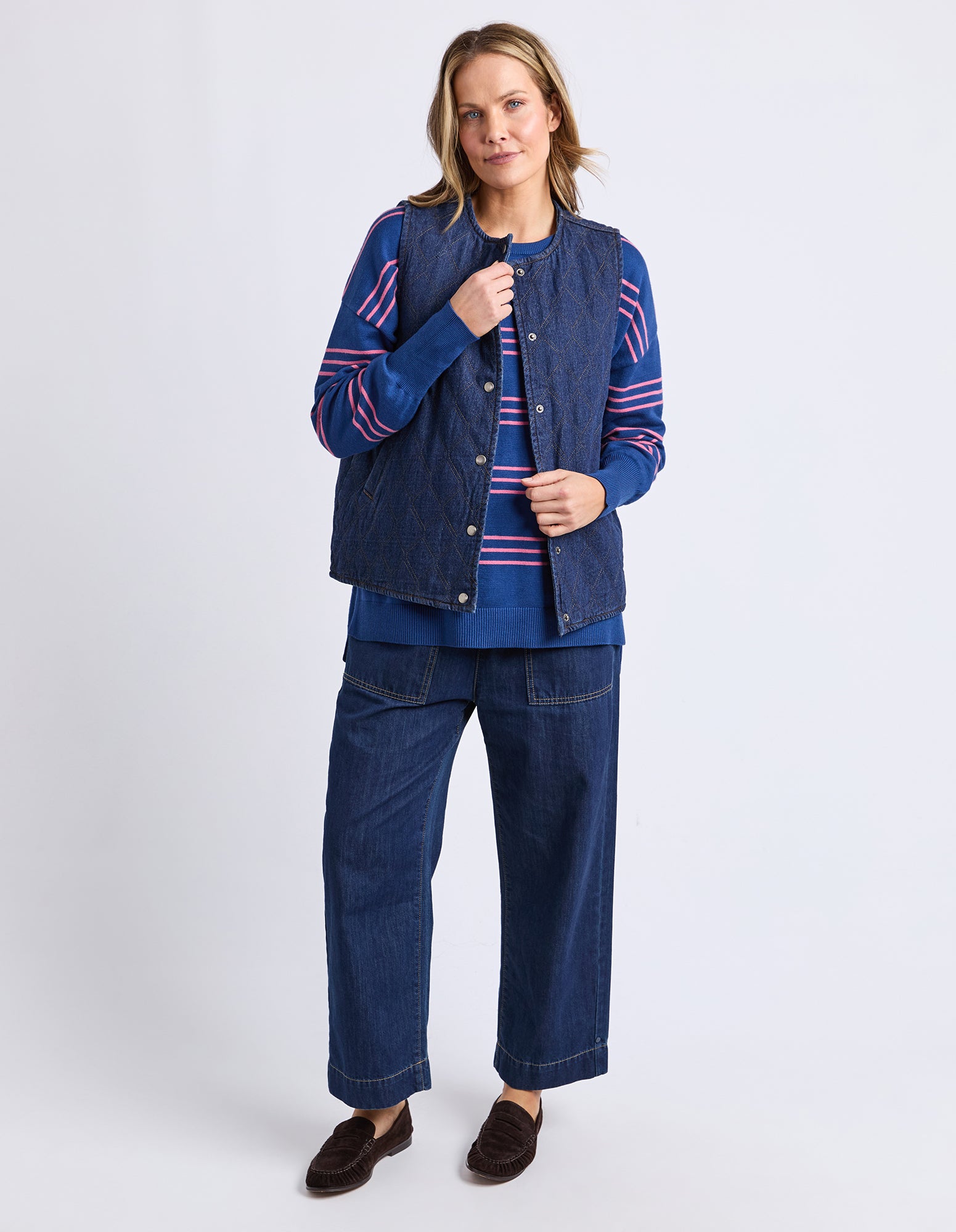 Polly Quilted Denim Vest Dark Blue