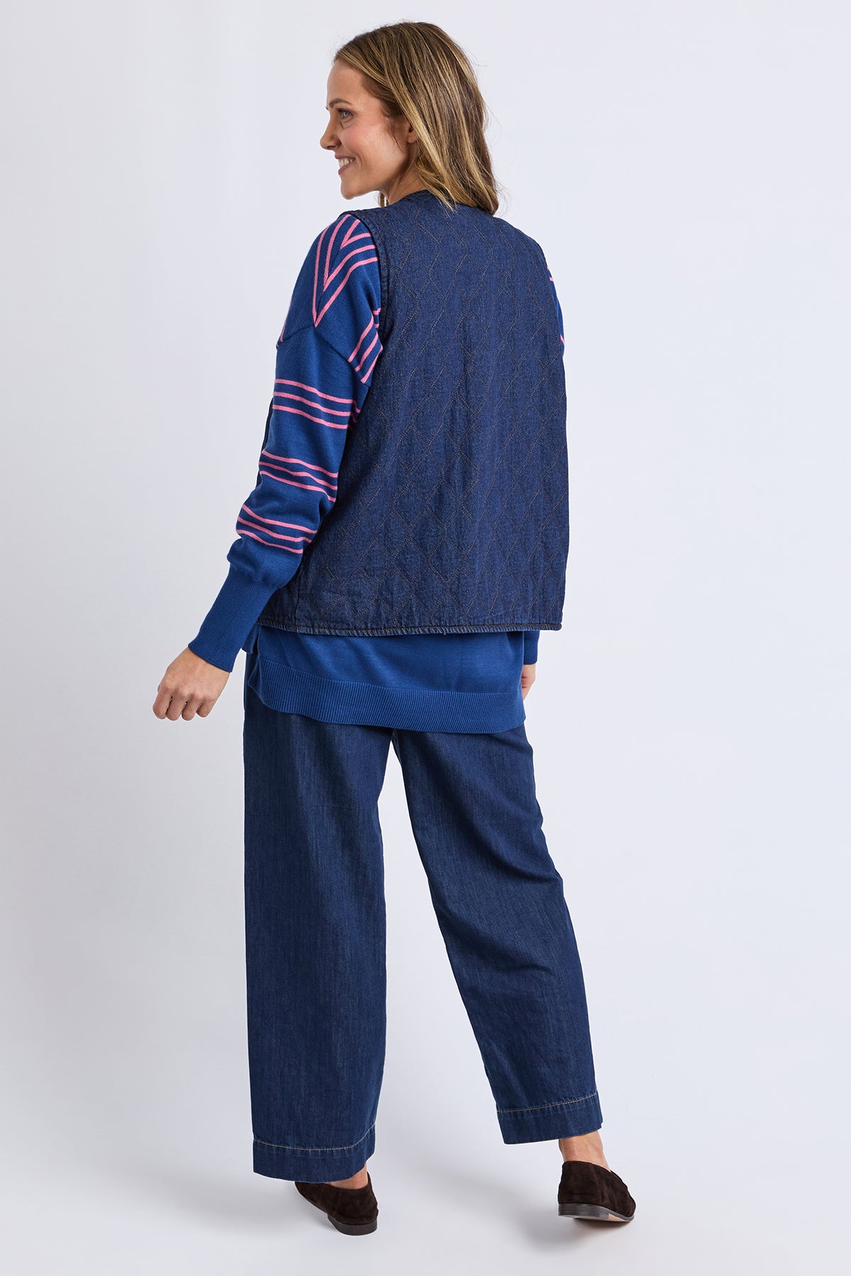 Polly Quilted Denim Vest Dark Blue