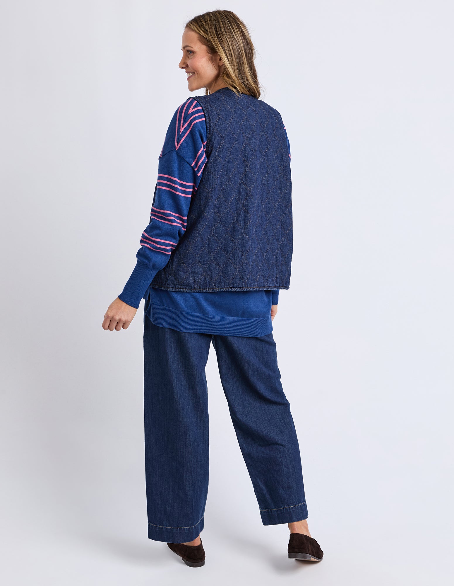 Polly Quilted Denim Vest Dark Blue