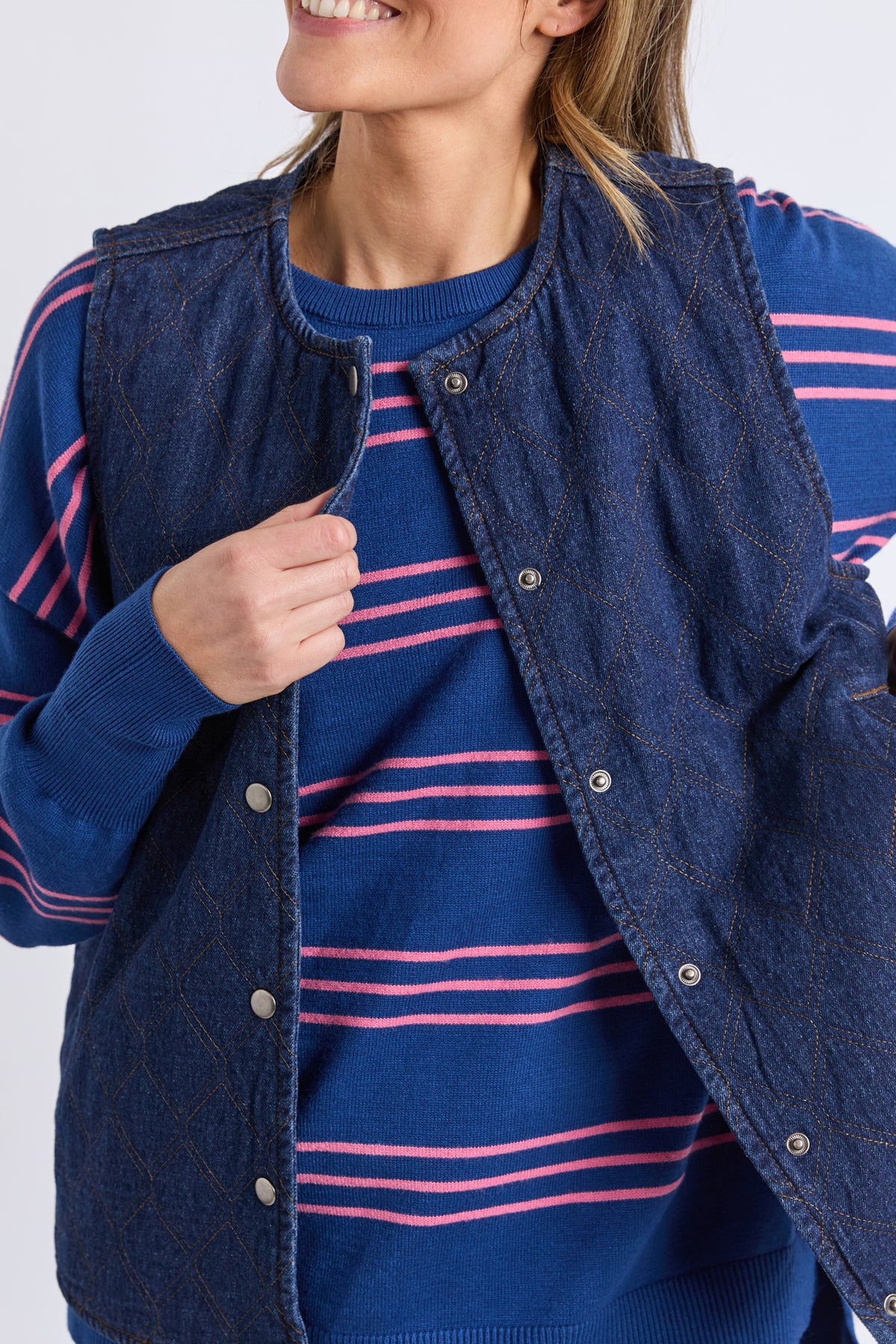 Polly Quilted Denim Vest Dark Blue