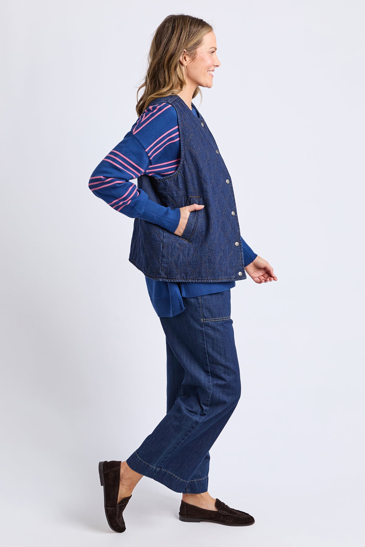 Polly Quilted Denim Vest Dark Blue