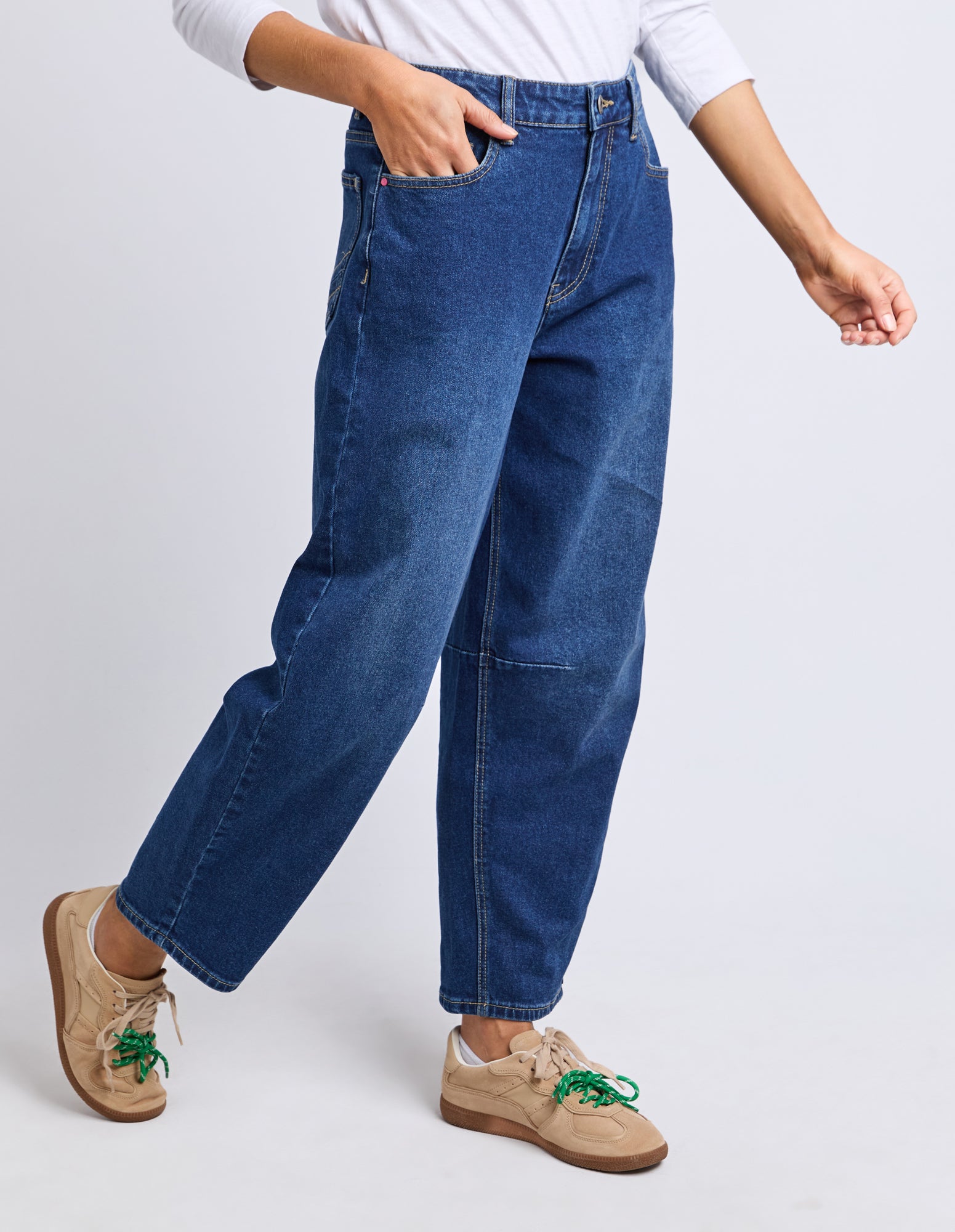 Bessie Barrel Leg Jean Dark Blue Wash