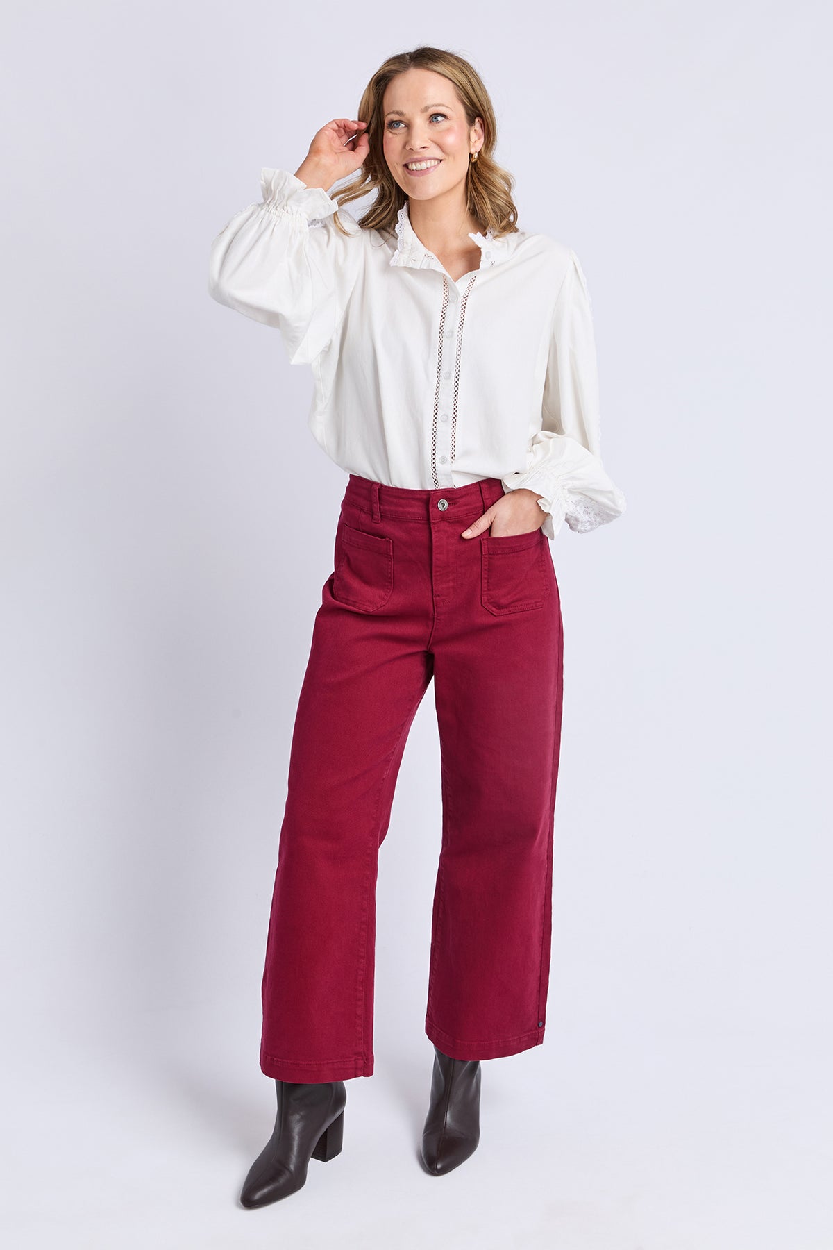 Delphi Front Pocket Jean Maroon