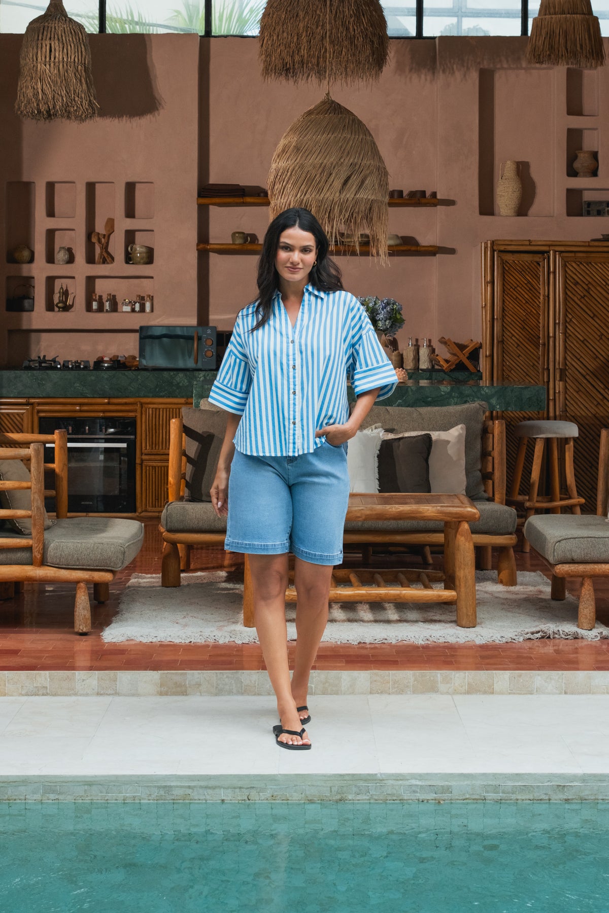 Birdie Long Denim Short Light Blue Wash