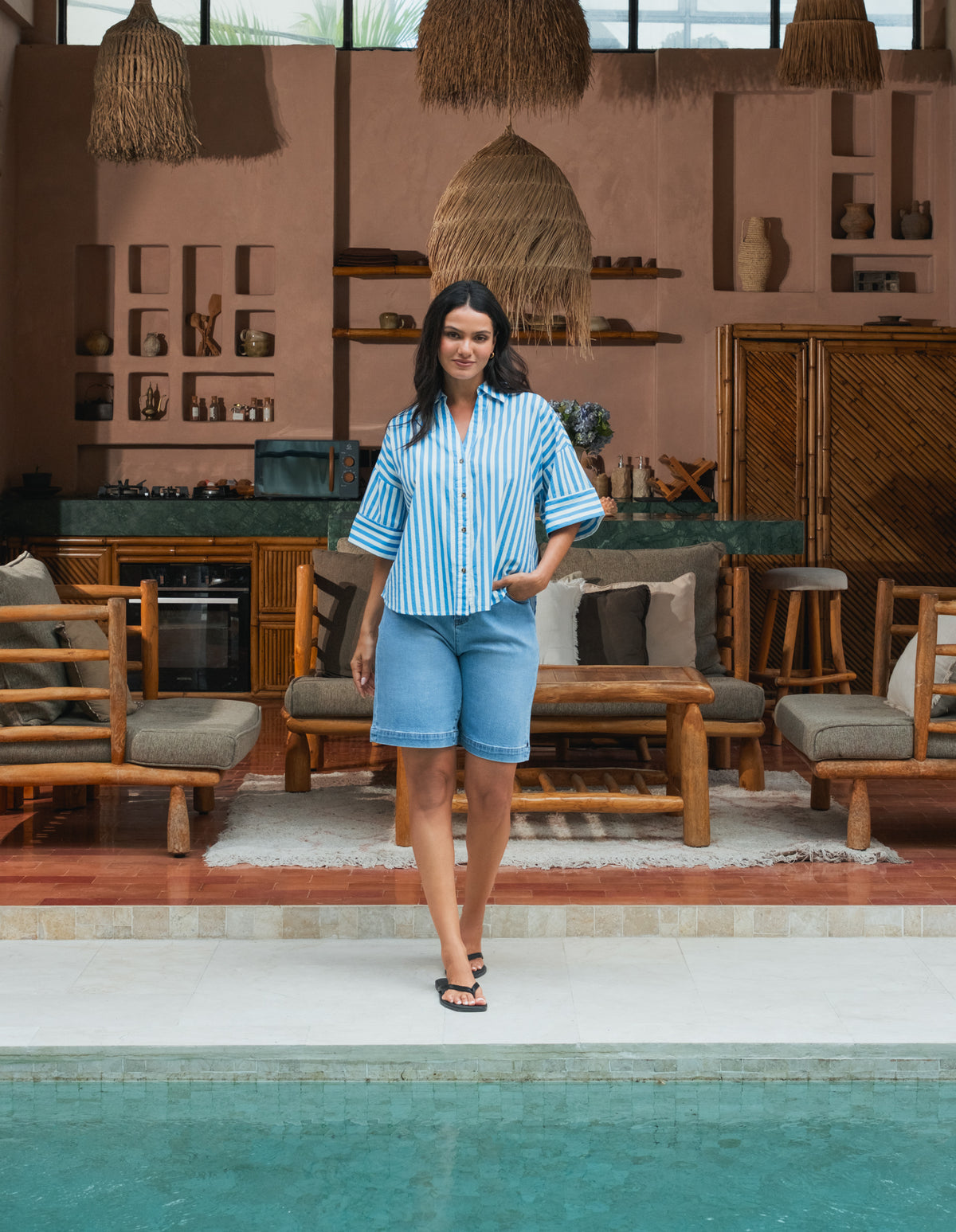Birdie Long Denim Short Light Blue Wash