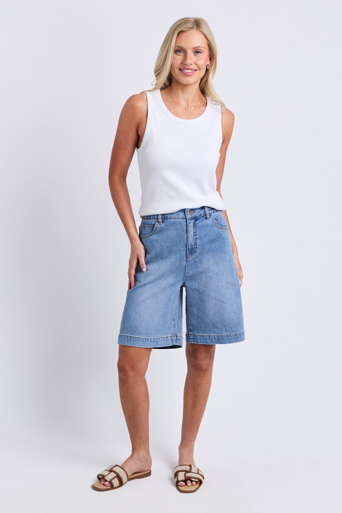 Birdie Long Denim Short Light Blue Wash