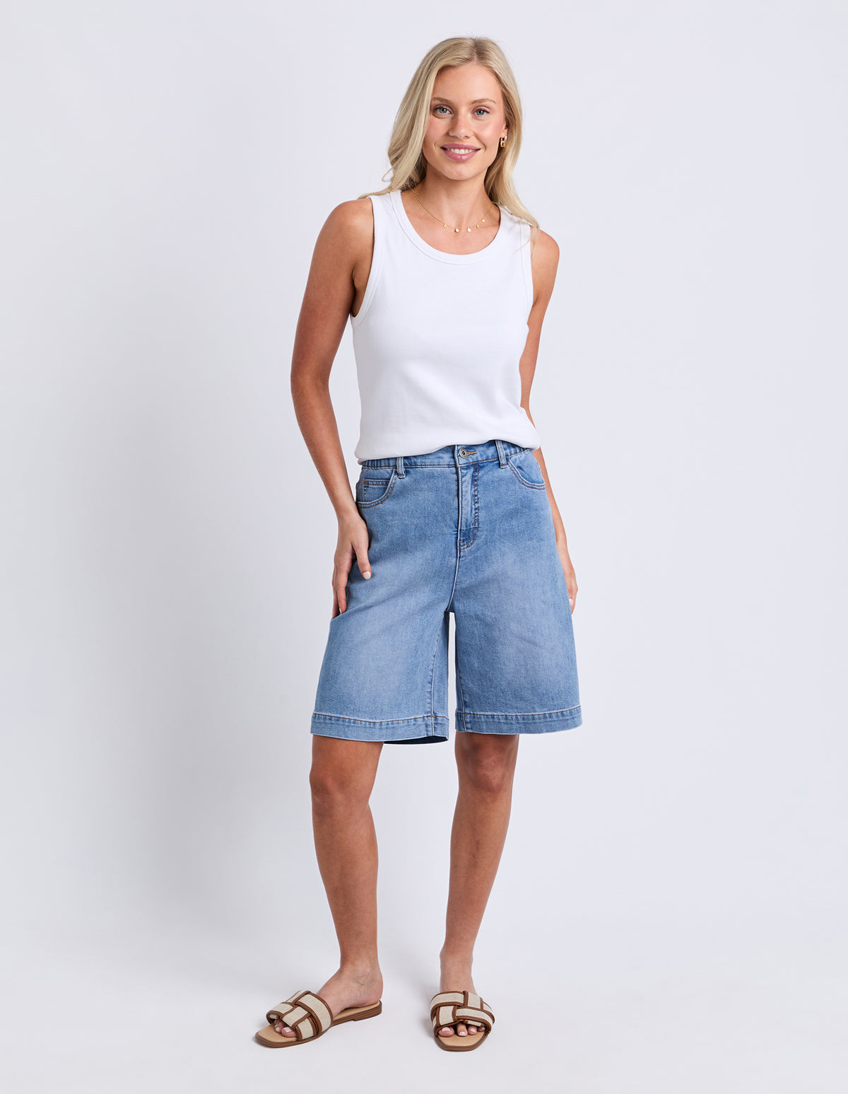 Birdie Long Denim Short Light Blue Wash